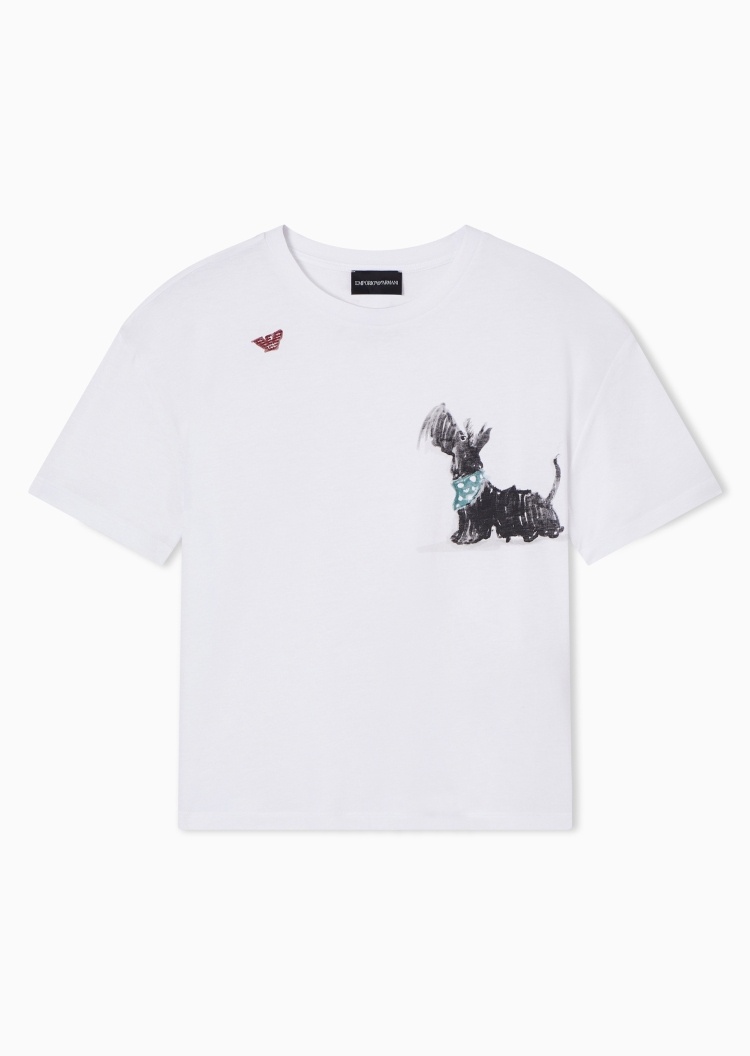 Emporio Armani 女士宽松短袖圆领印花休闲时尚T恤