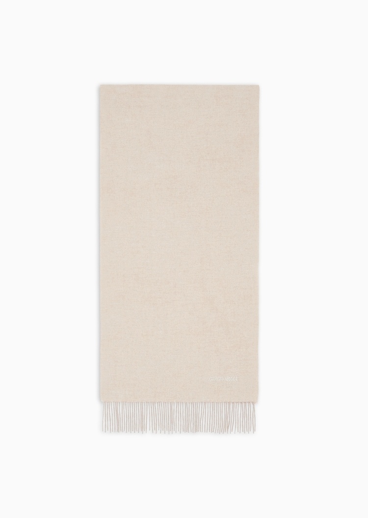 Giorgio Armani 男士山羊绒保暖纯色流苏刺绣商务休闲围巾