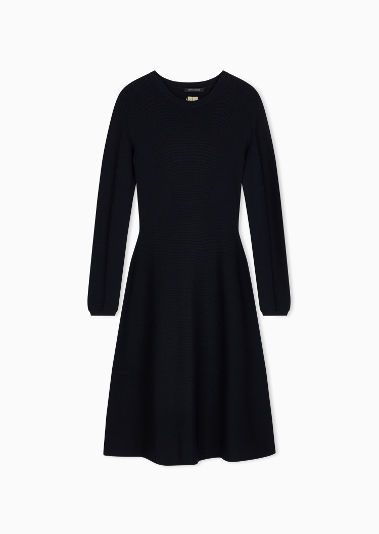 ARMANI EXCHANGE 女士长袖中长款圆领刺绣徽标连衣裙