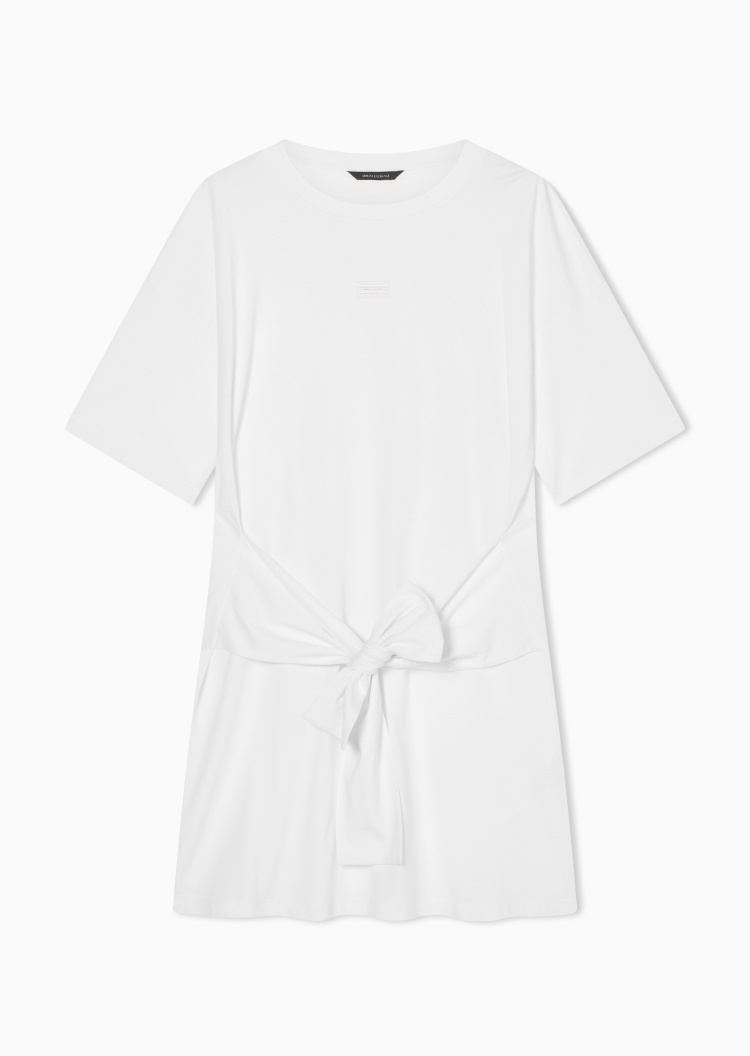 ARMANI EXCHANGE 女士纯棉短袖短款落肩系带连衣裙