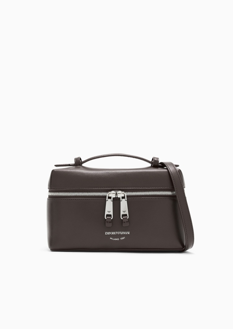 Emporio Armani 女士羊皮革拉链可拆肩带单肩斜挎手提包