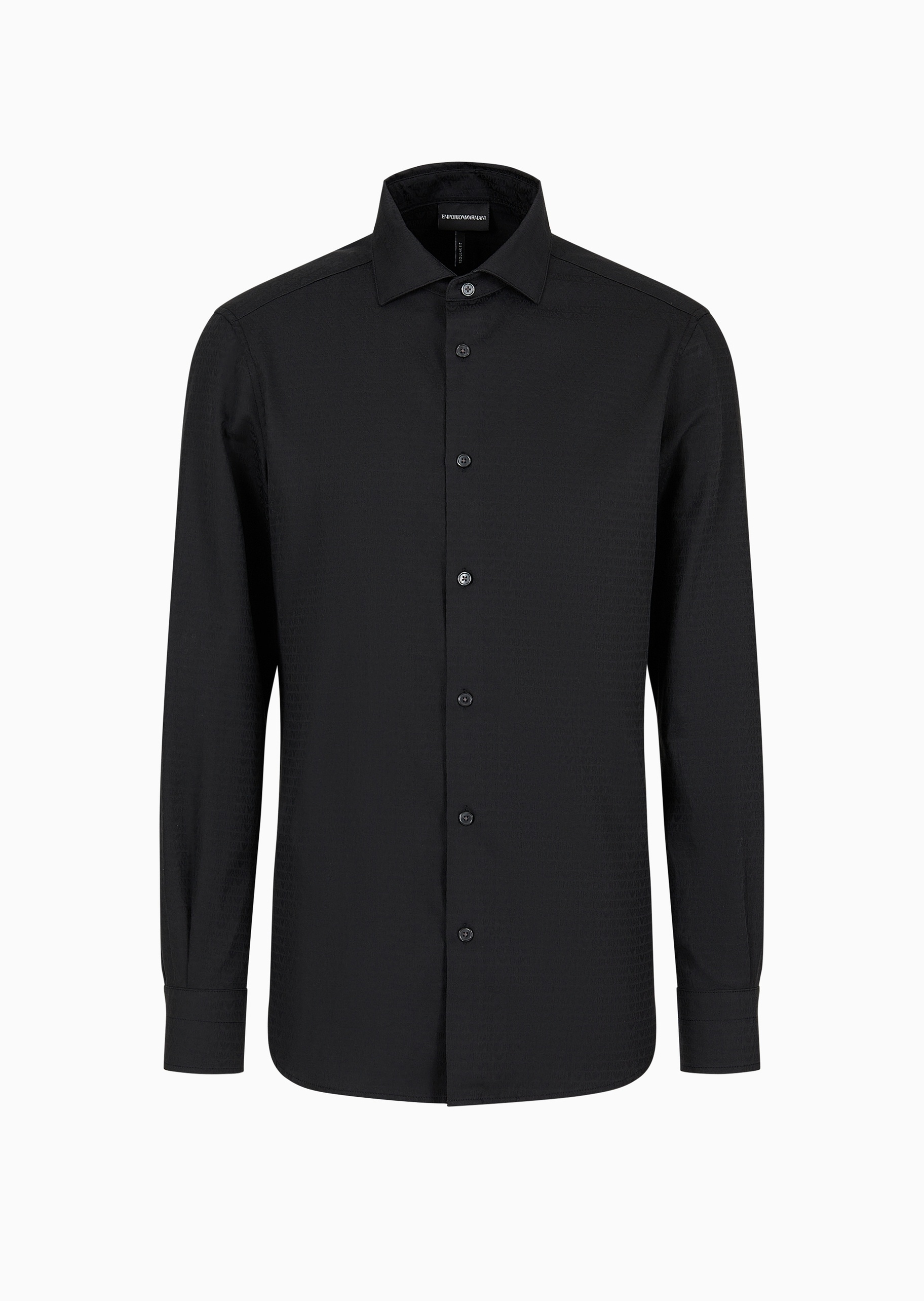 男士通体logo提花全棉翻领长袖纯色衬衫 | 衬衫-男士 | emporio