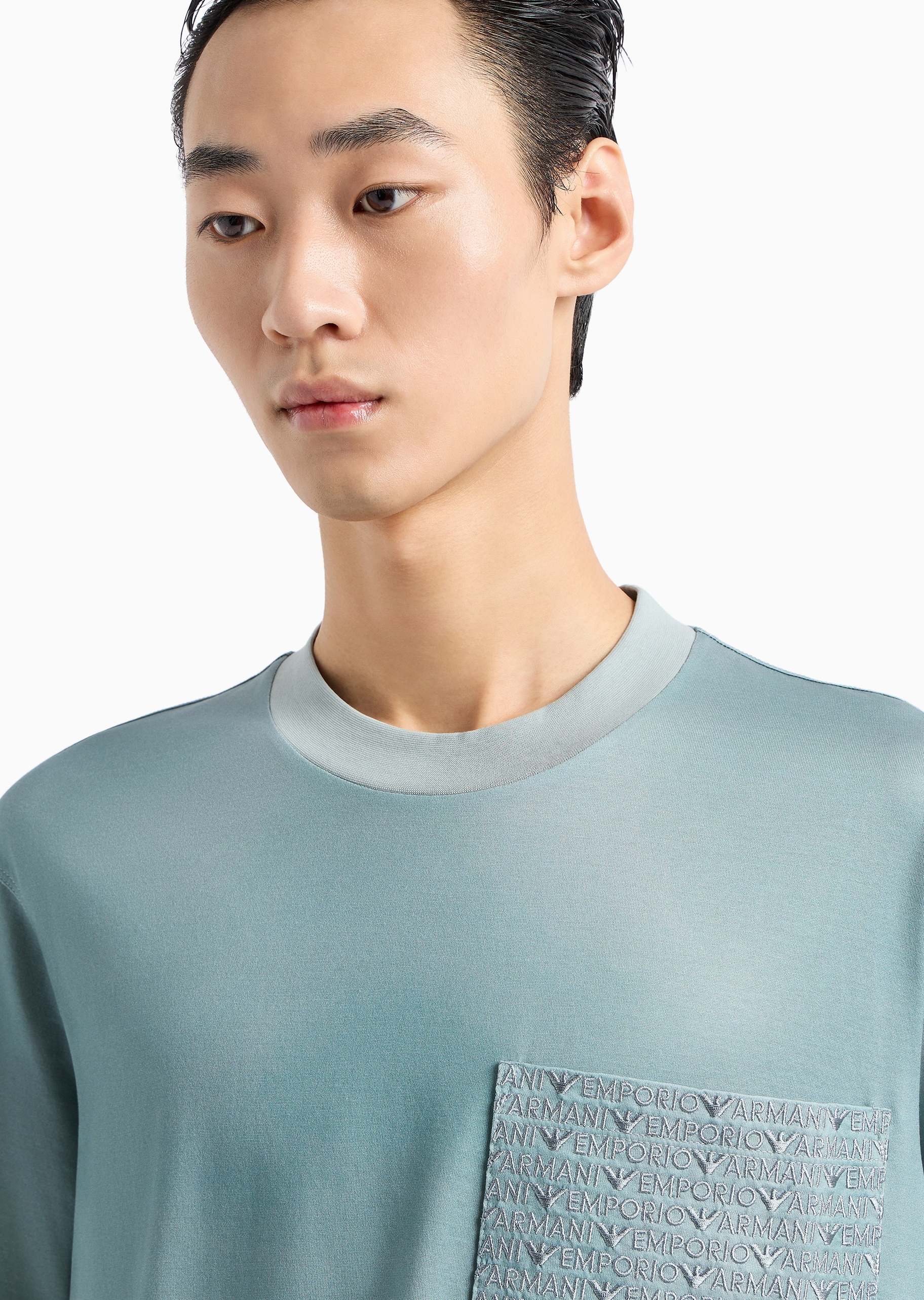 男士凉爽莱赛尔合身短袖圆领时尚晕染T恤| T恤-男士| EMPORIO ARMANI®中国官网