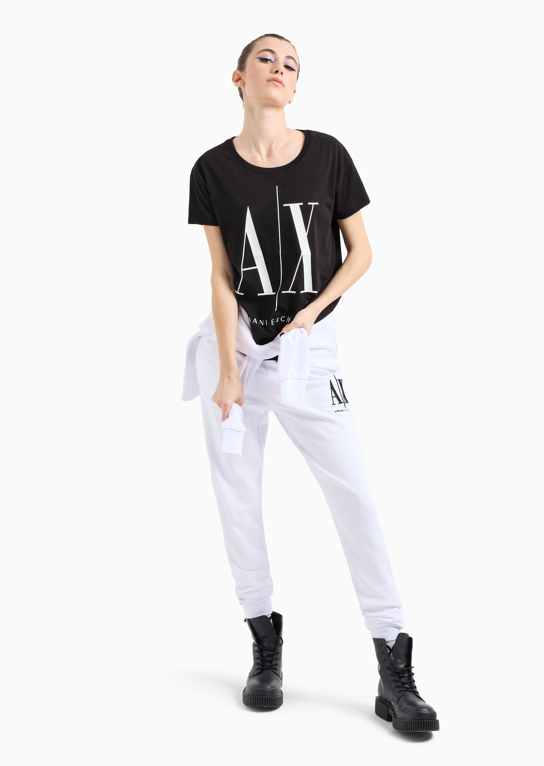 女士休闲刺绣全棉宽松圆领短袖T恤| T恤-女士| ARMANI EXCHANGE