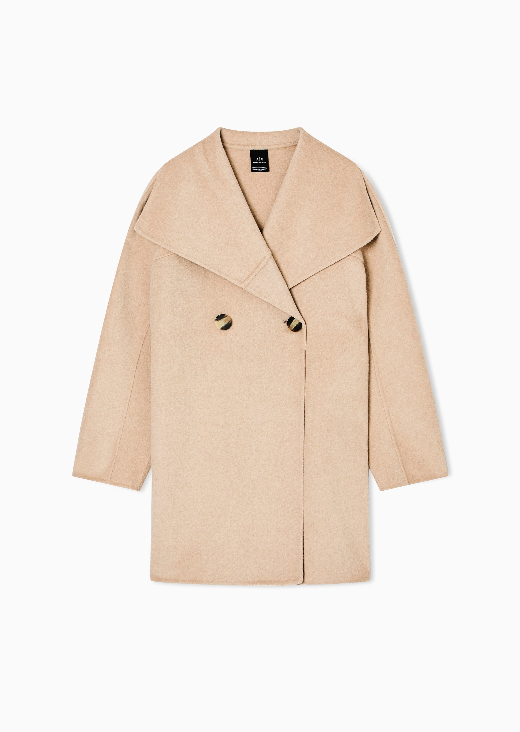 大衣 女士双排扣宽松落肩休闲绒感翻领通勤短大衣