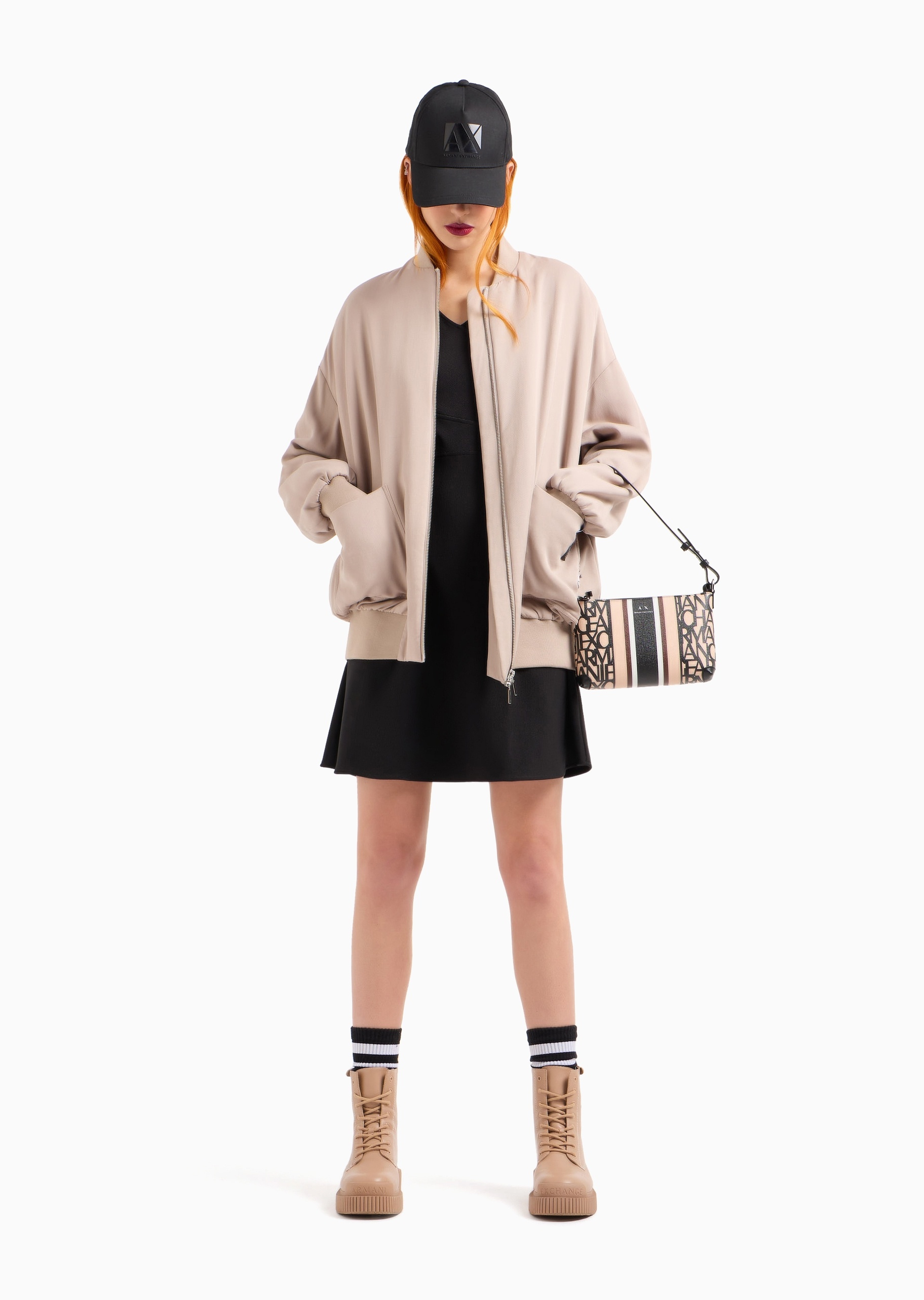 女士弹力合身短袖短款V领收腰纯色连衣裙| 连衣裙-女士| ARMANI EXCHANGE®中国官网