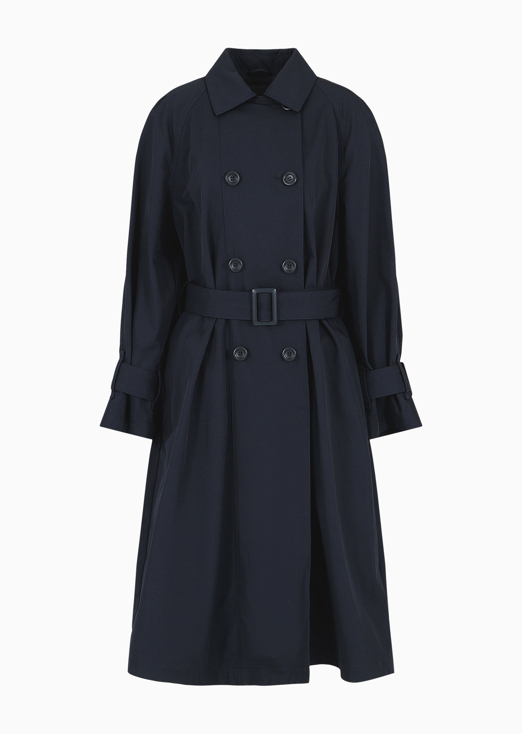 女士宽松长袖中长款翻领插肩双排扣束腰风衣| 外套-女士| EMPORIO ARMANI®中国官网