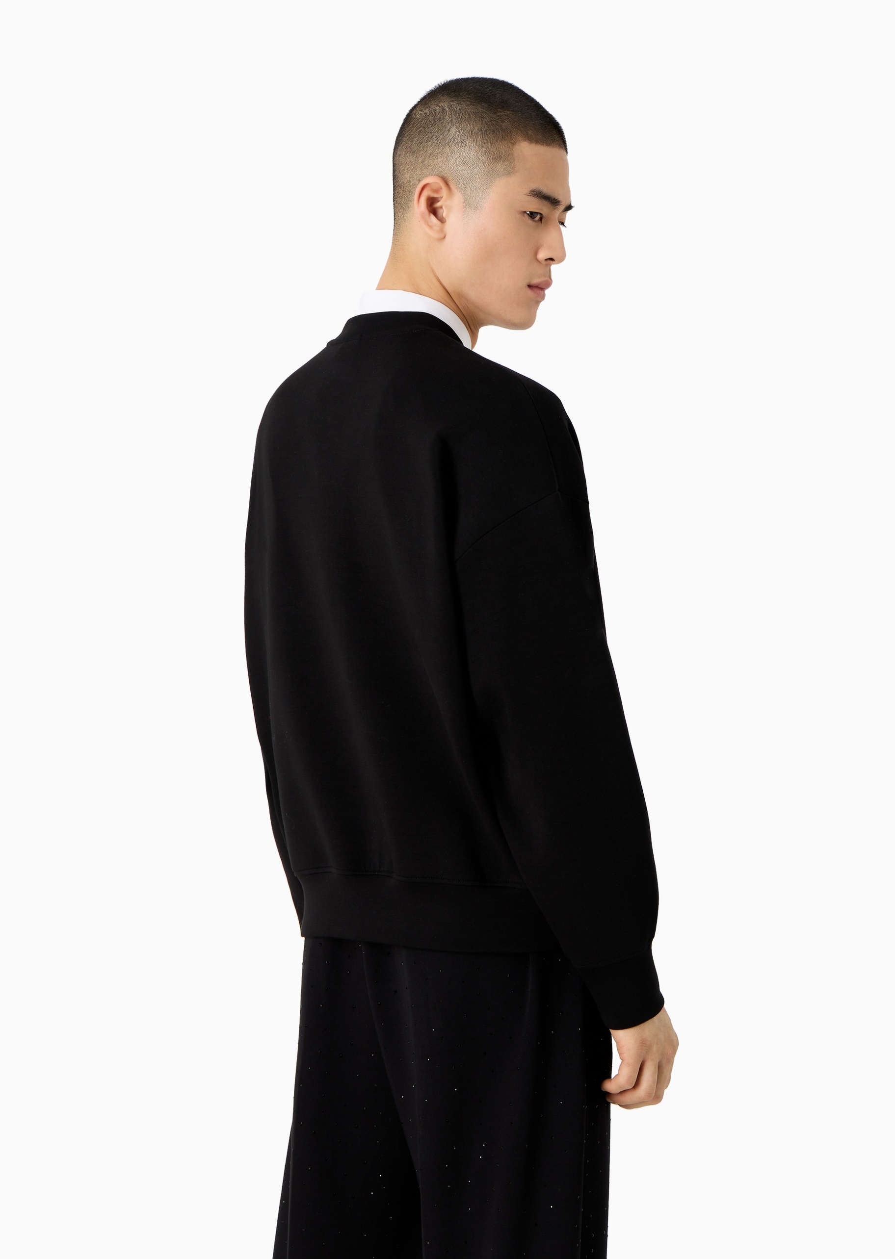 男士水钻刺绣贴片棉质宽松圆领大廓型卫衣| 卫衣-男士| Emporio Armani®中国官网