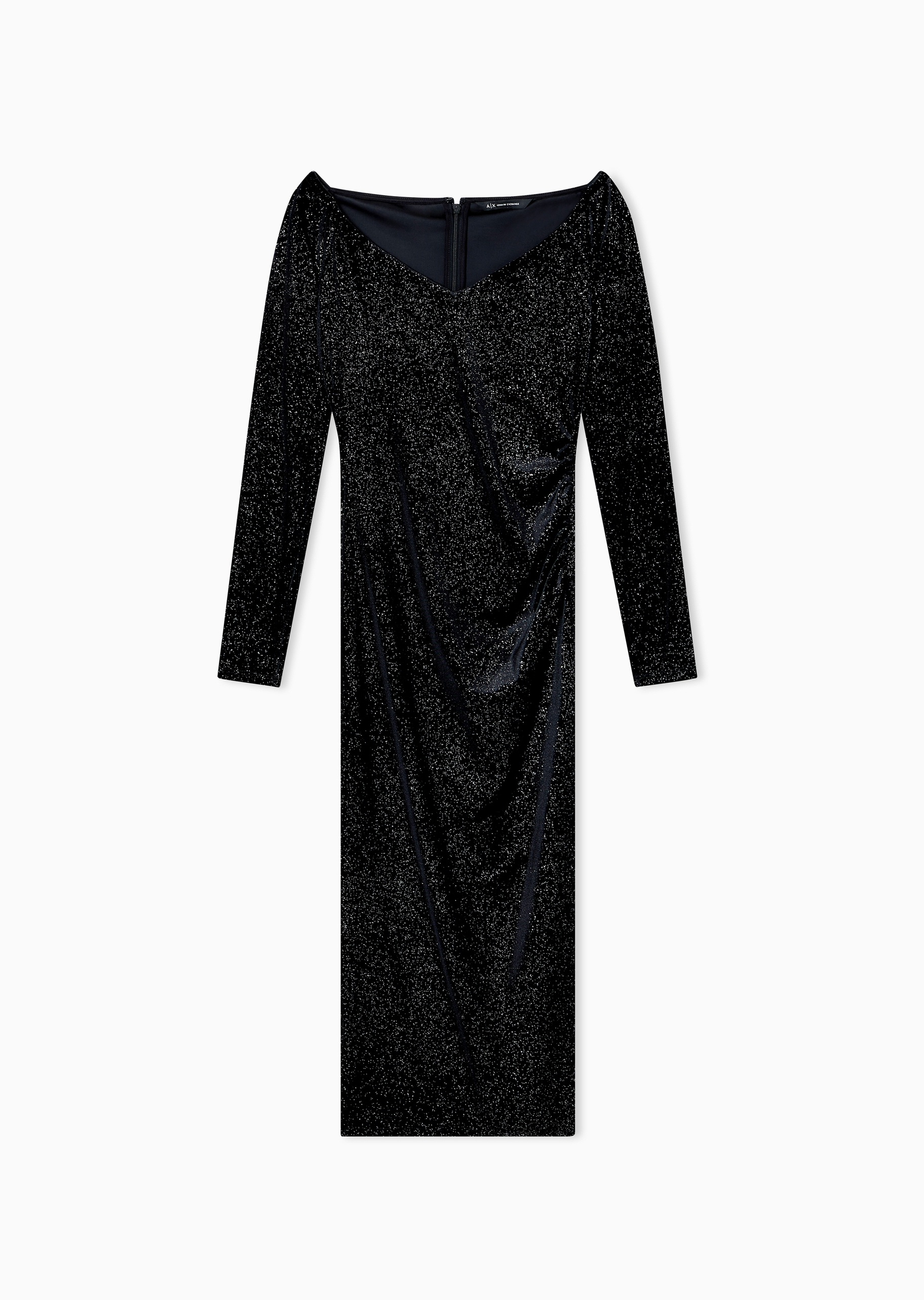 女士弹力修身长袖V领侧开衩连衣裙