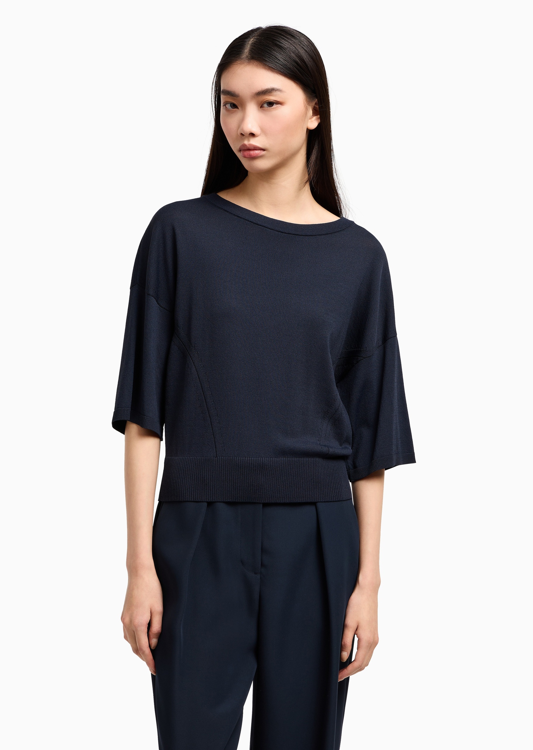 女士宽松长袖V领通体提花廓形针织开衫| 针织开衫-女士| ARMANI EXCHANGE®中国官网