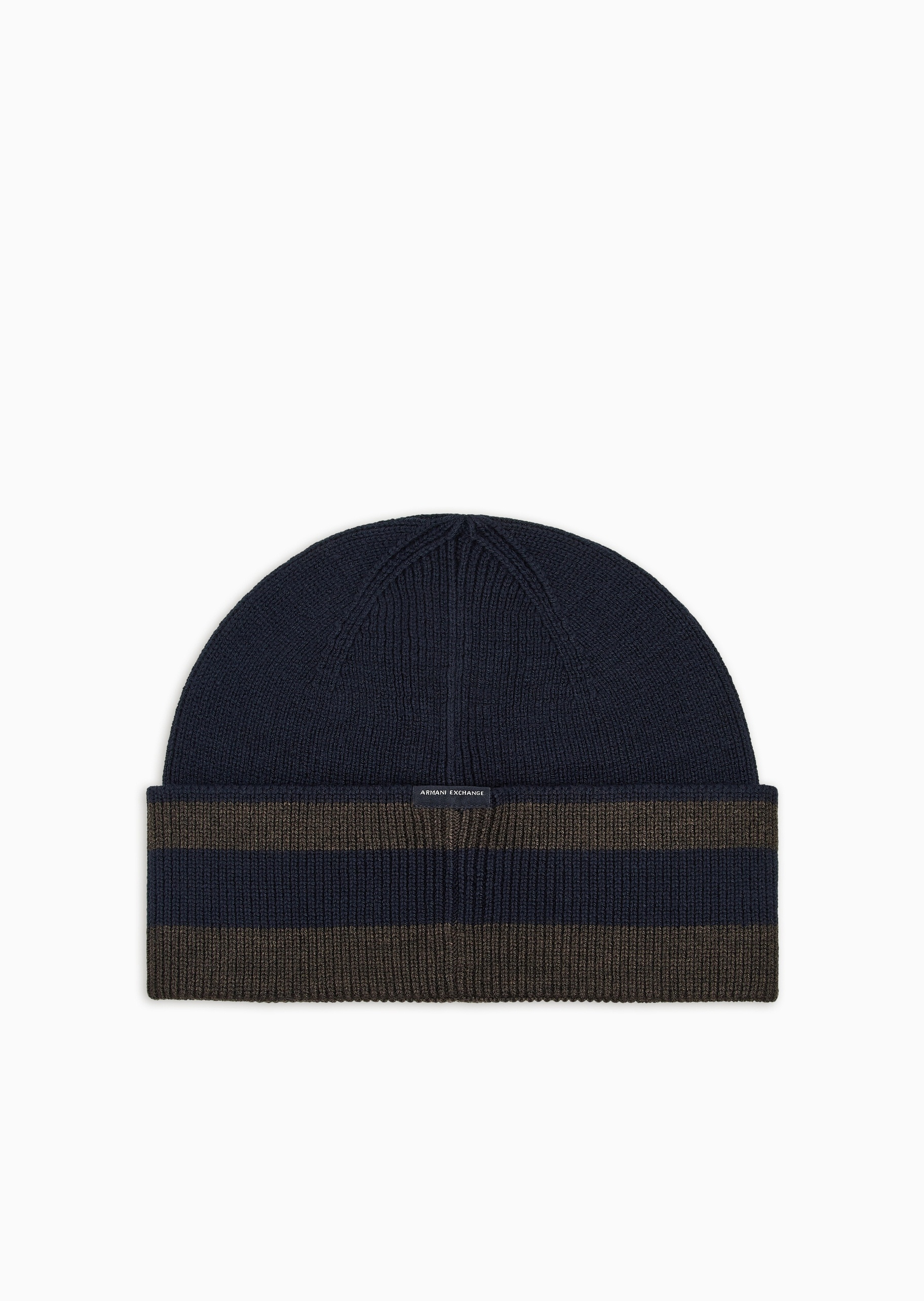 男士绵羊毛圆顶翻边撞色条纹刺绣针织帽