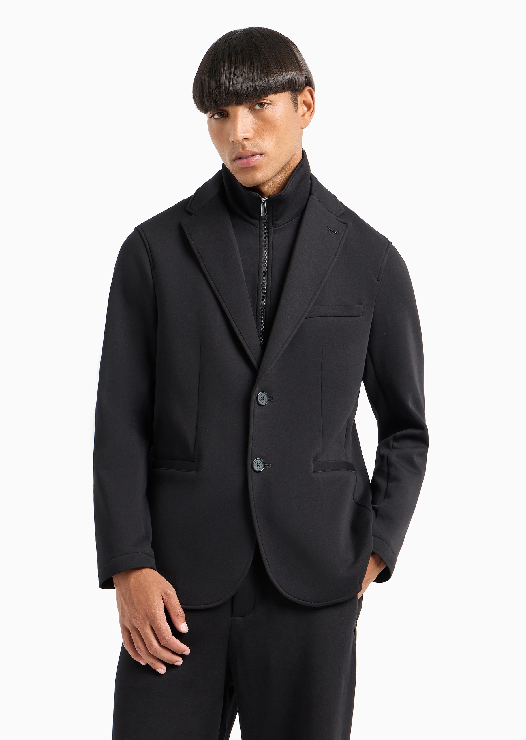 男士棉质合身平驳领假两件休闲西装外套| 西装外套-男士| ARMANI EXCHANGE®中国官网
