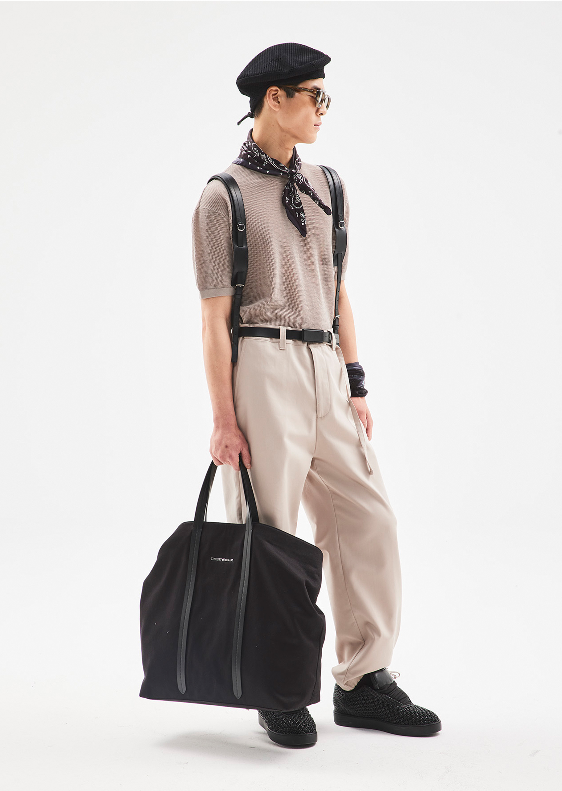 男士全棉磁扣可拆肩带斜挎手提大容量托特包| 托特包-男士| EMPORIO  