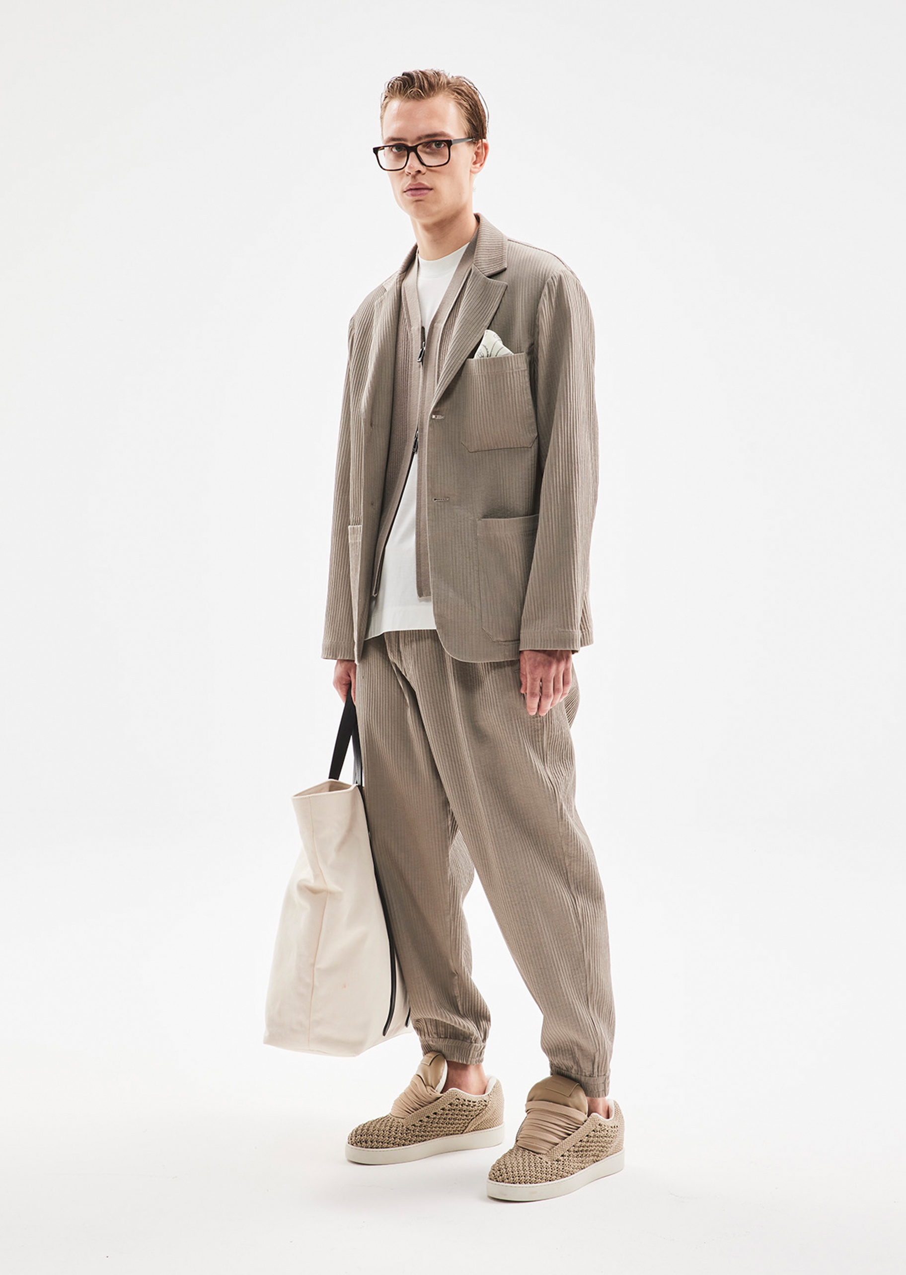 男士全棉磁扣可拆肩带斜挎手提大容量托特包| 托特包-男士| EMPORIO  