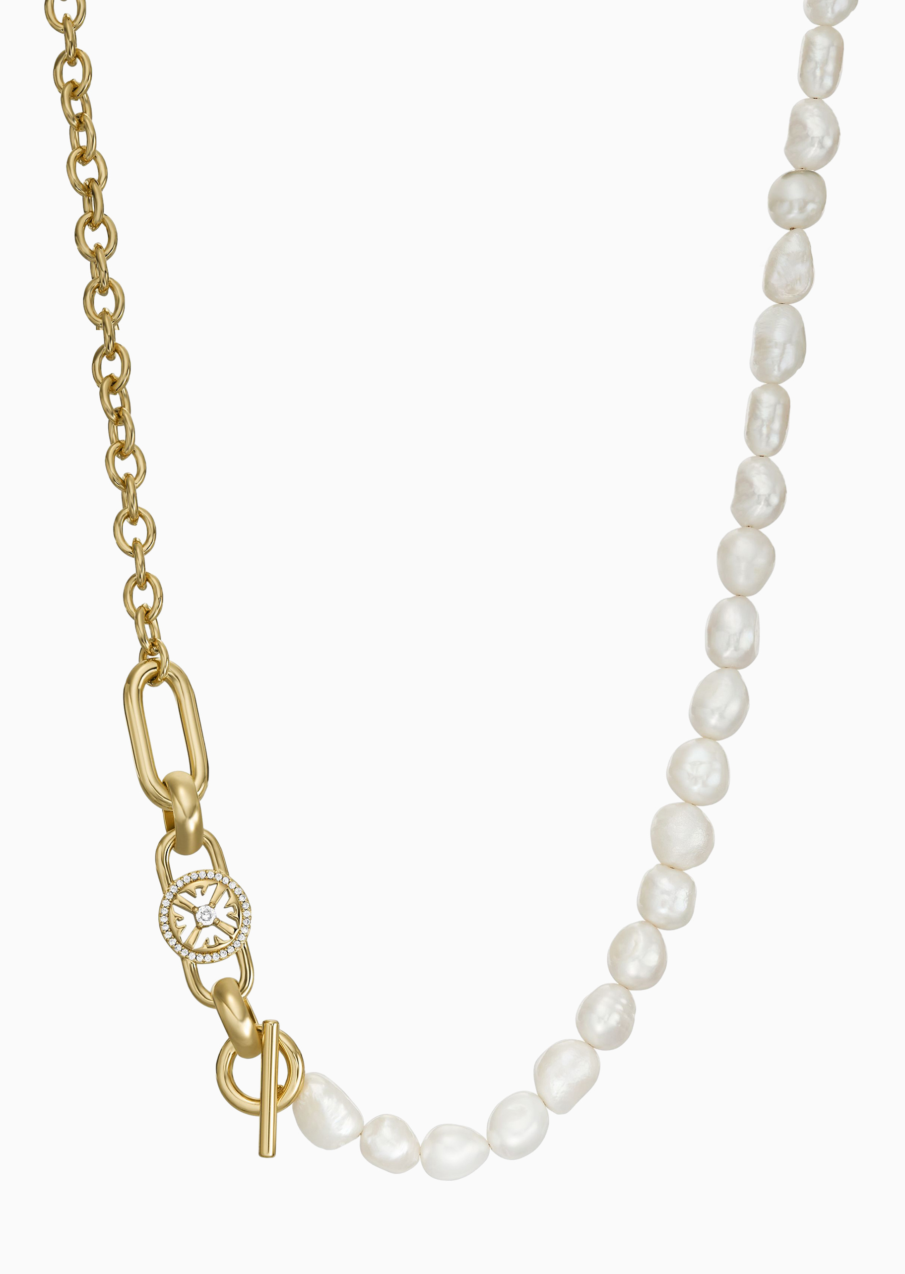 Emporio Armani 女士黄铜巴洛克珍珠串珠镂空密镶项链
