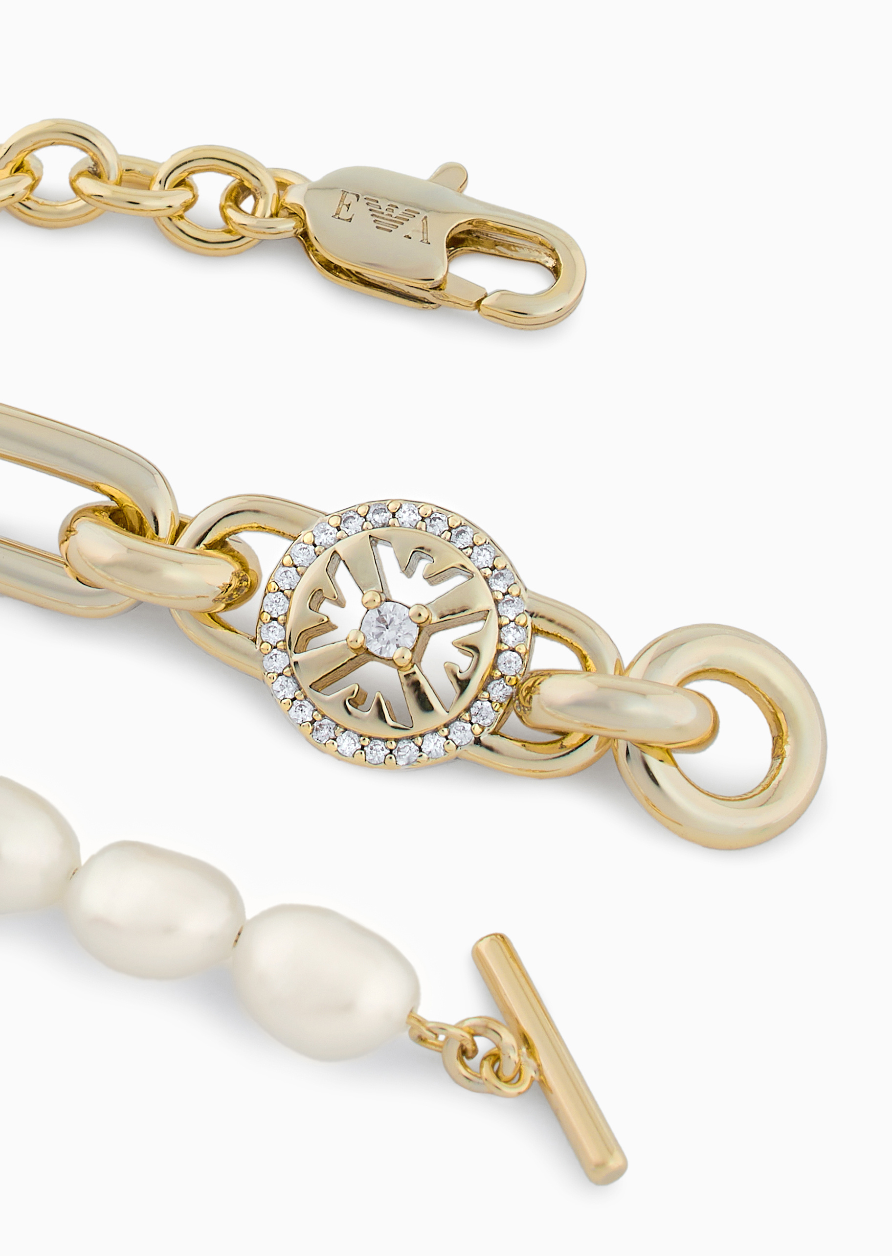 Emporio Armani 女士黄铜巴洛克珍珠串珠镂空密镶手链