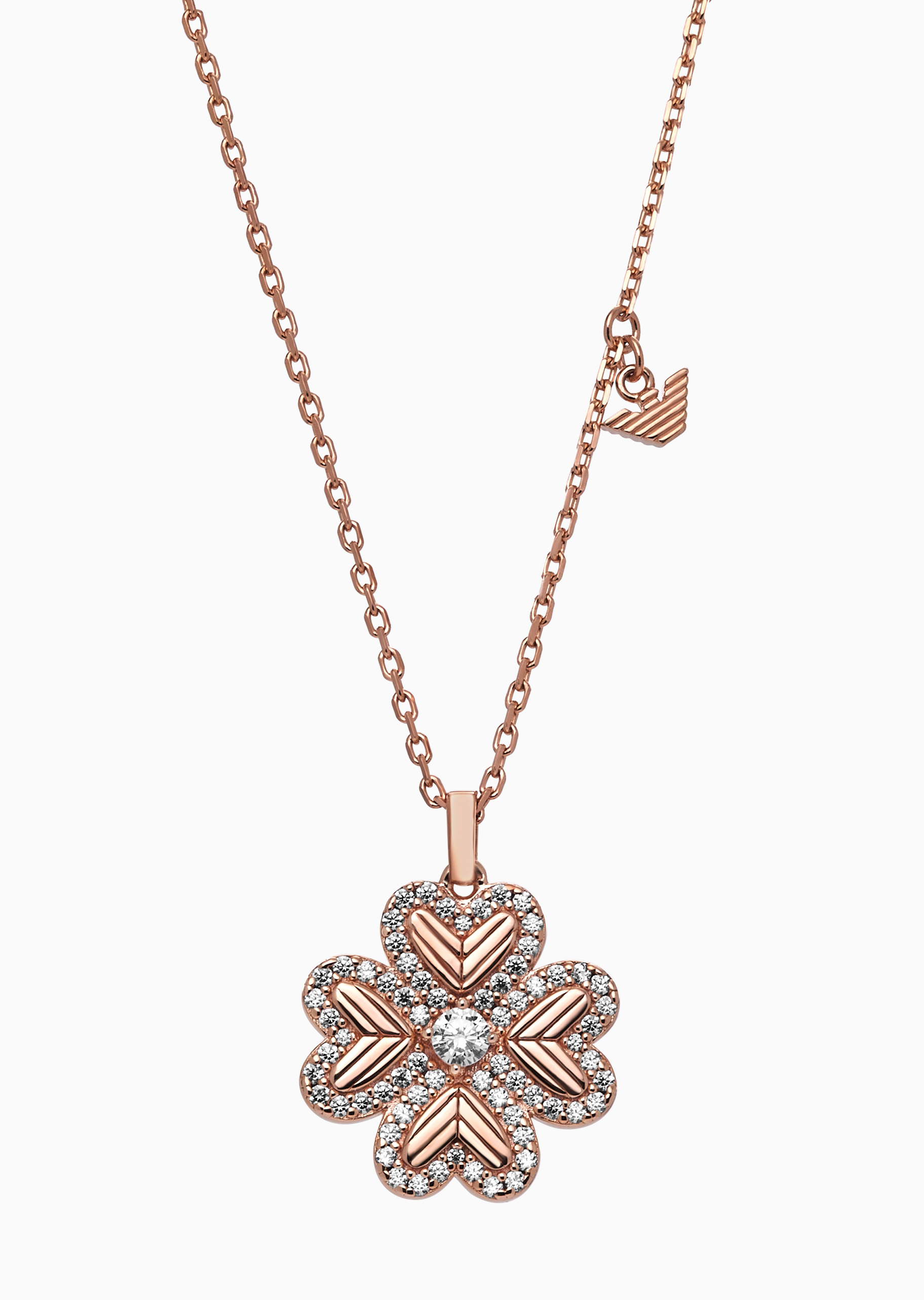 女士密镶幸运四叶草玫瑰金色项链| 项链-女士| EMPORIO ARMANI