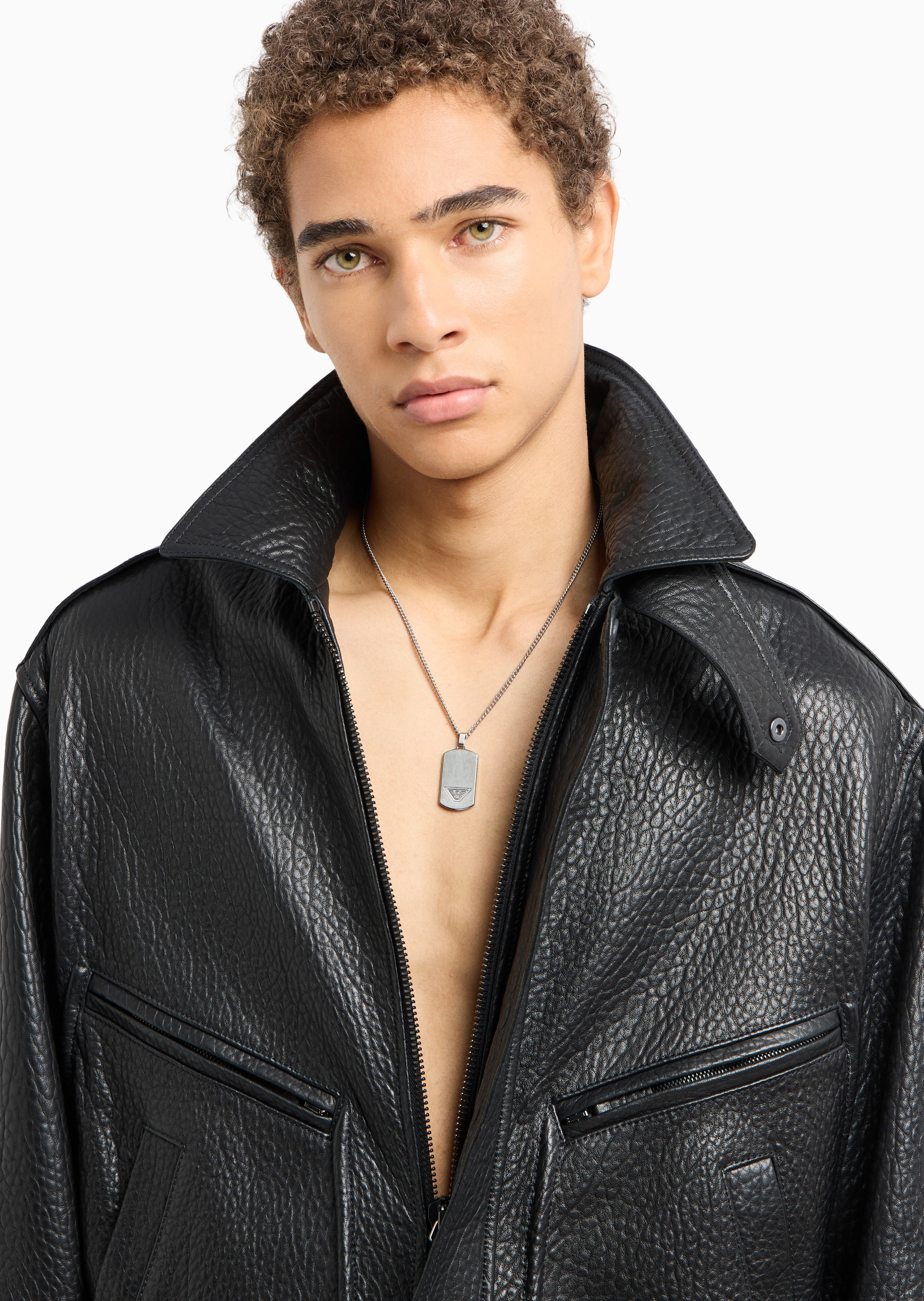 Emporio Armani 男士钢质素色鹰标镌刻吊牌潮流项链