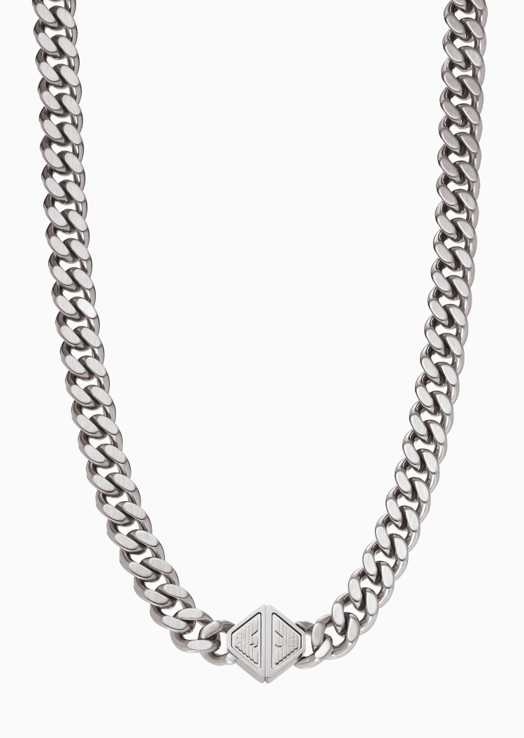 Emporio Armani 男士钢质扭链几何装饰潮流素色项链