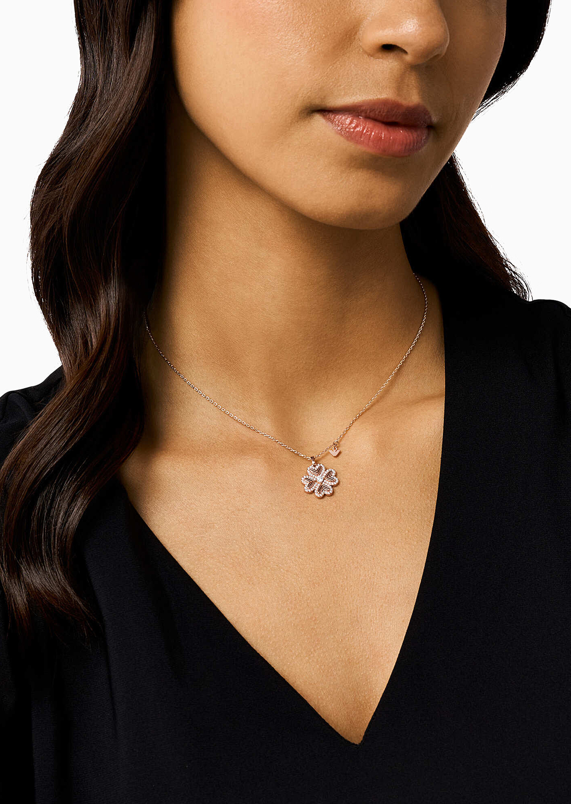 女士密镶幸运四叶草玫瑰金色项链| 项链-女士| EMPORIO ARMANI