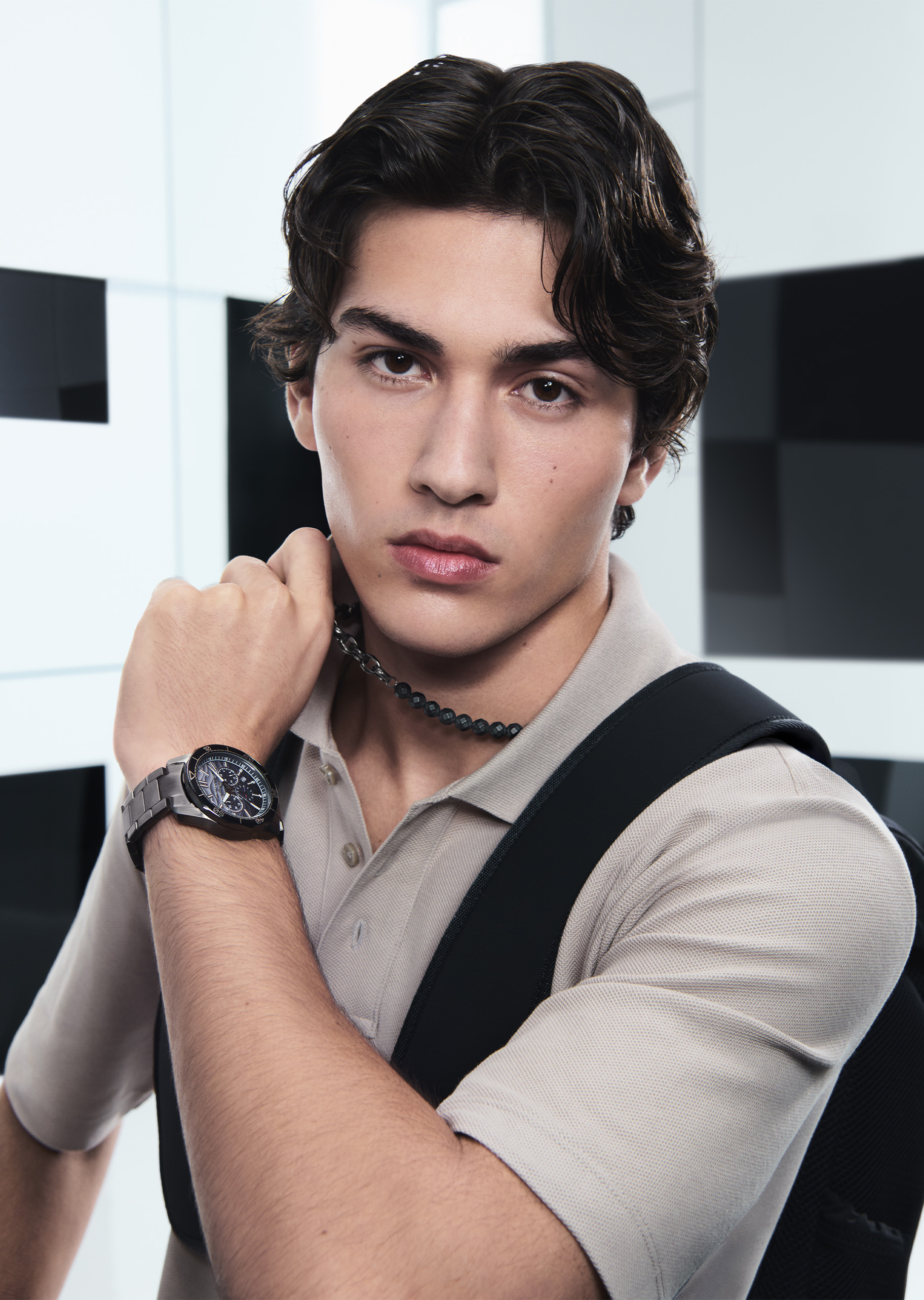 ARMANI EXCHANGE 男士钢链多面体赤铁矿串珠炮铜色项链