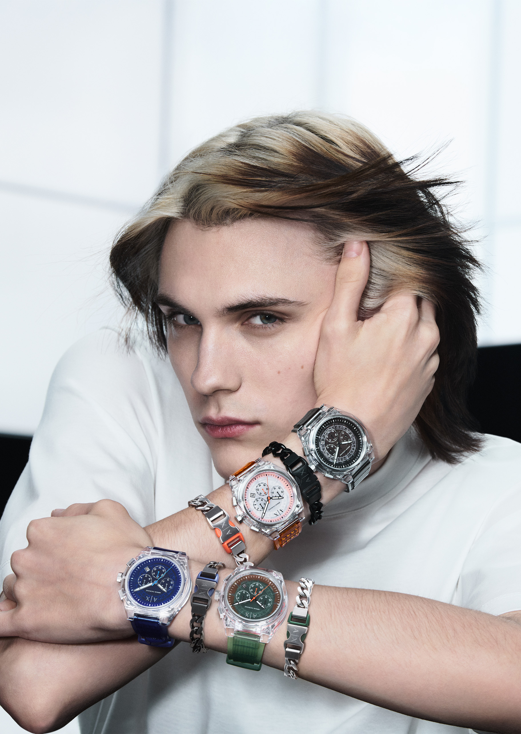 ARMANI EXCHANGE 男士素色钢链绿色卡扣潮流街头手链