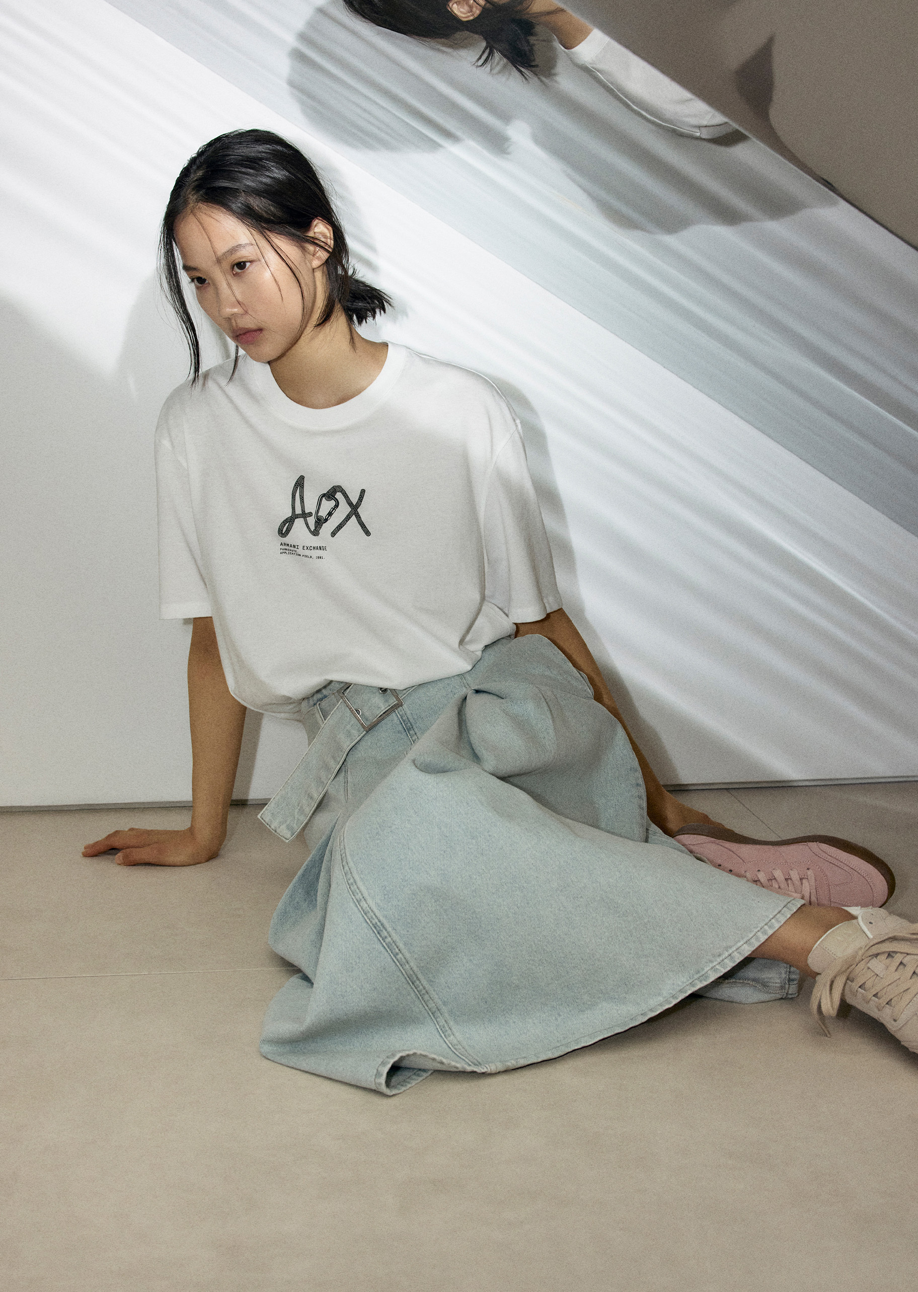 ARMANI EXCHANGE 男女同款全棉宽松短袖圆领落肩印花T恤