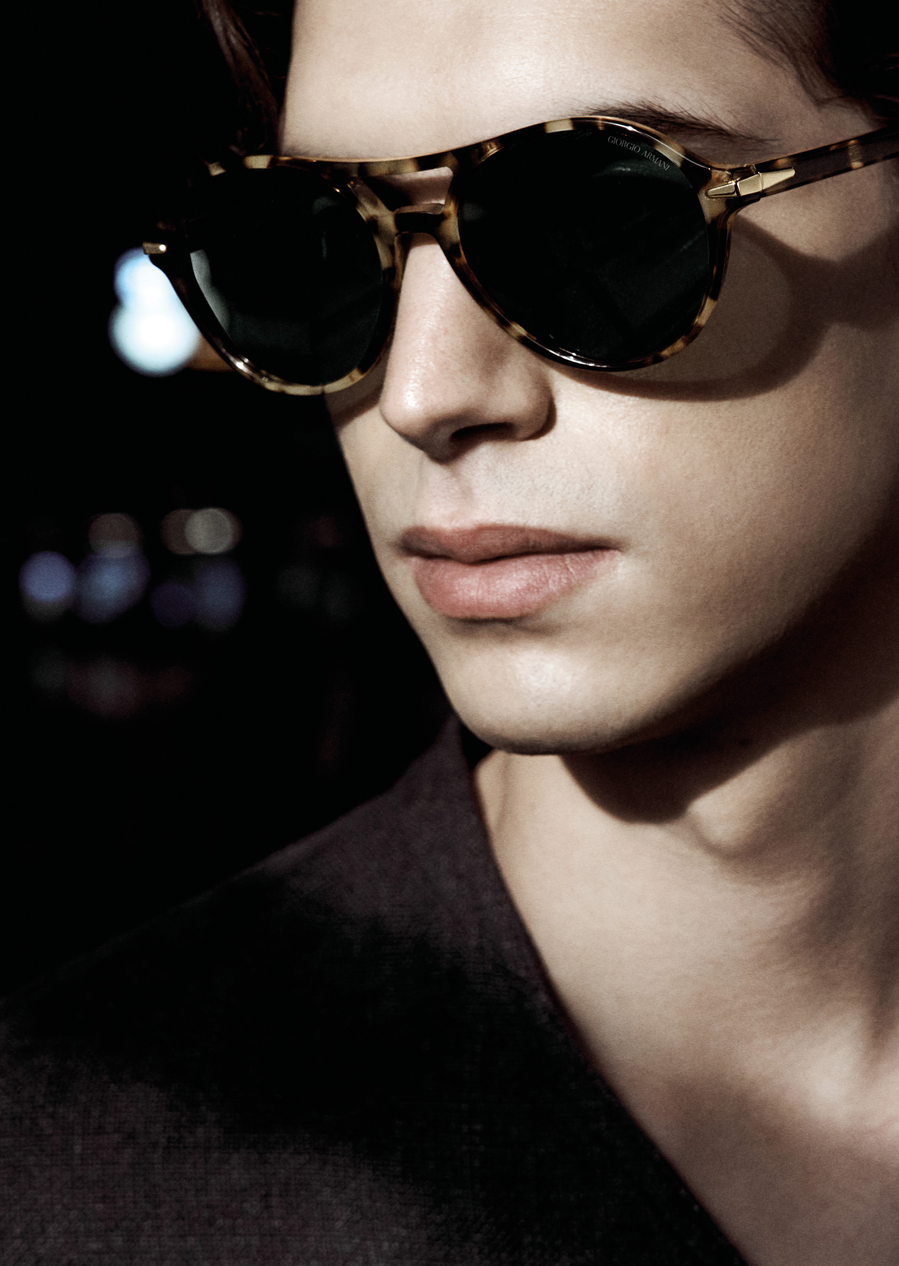 Giorgio Armani 男士双杠圆形边框复古玳瑁太阳眼镜