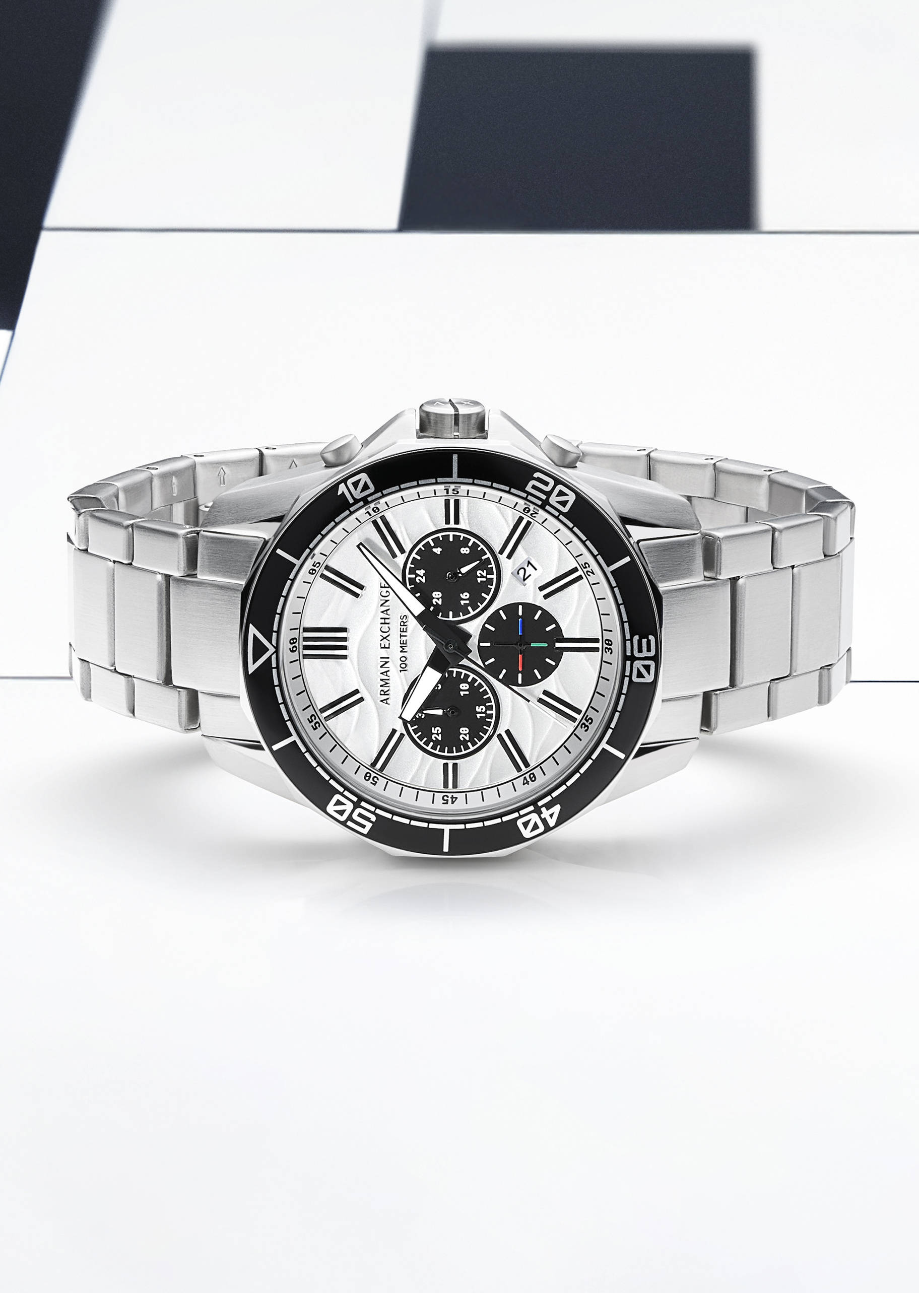 ARMANI EXCHANGE 男士功能表盘素色钢带时尚石英腕表
