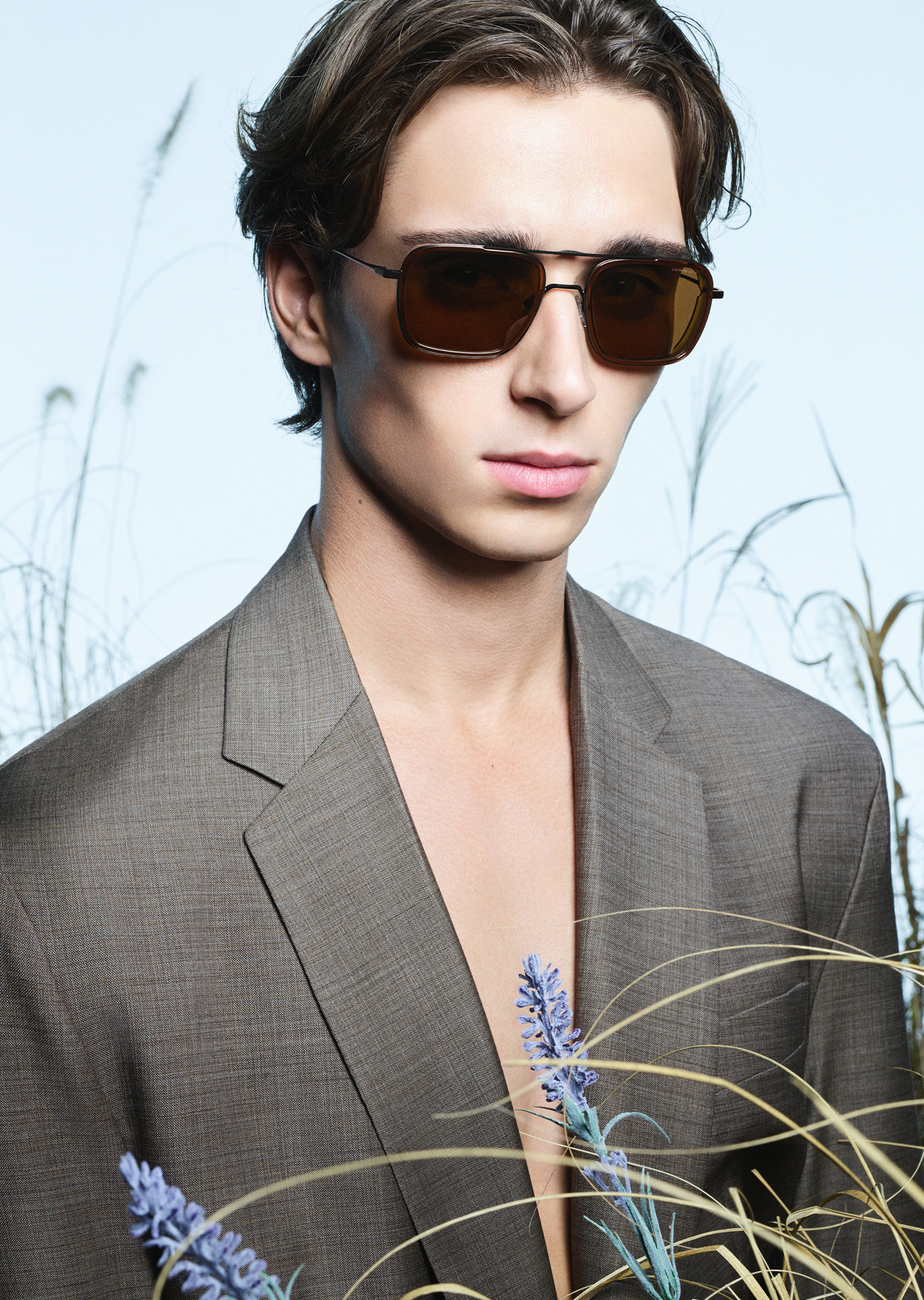 Emporio Armani 男士正方形双鼻桥潮流个性太阳眼镜