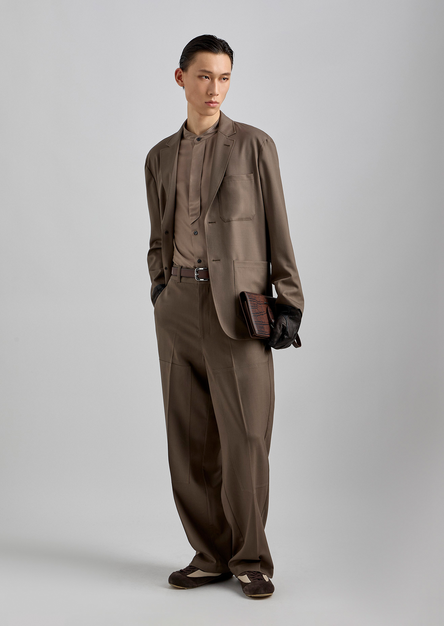 Emporio Armani 男士纯绵羊毛微弹平驳领单排扣西装外套