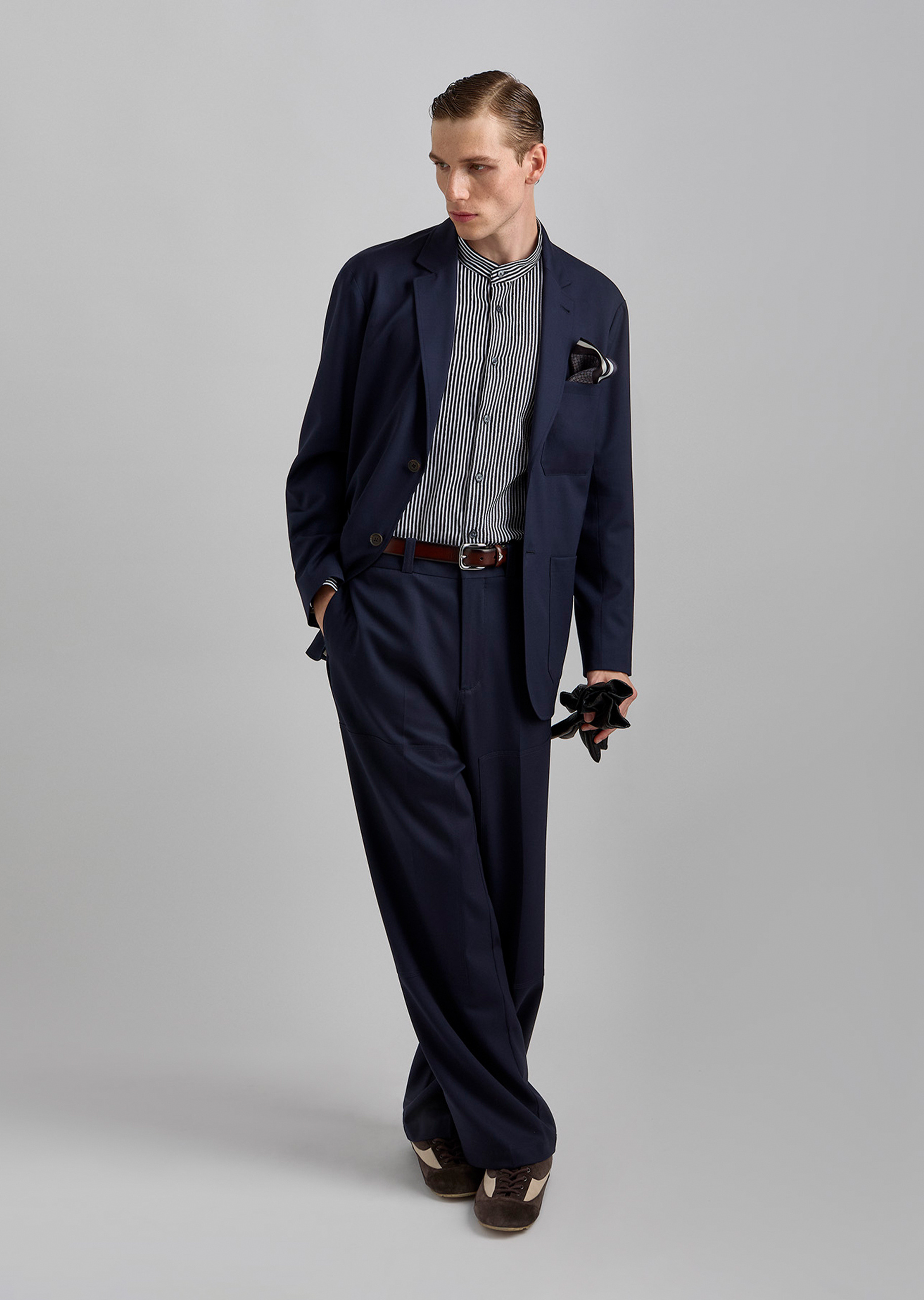 Emporio Armani 男士纯绵羊毛微弹平驳领单排扣西装外套