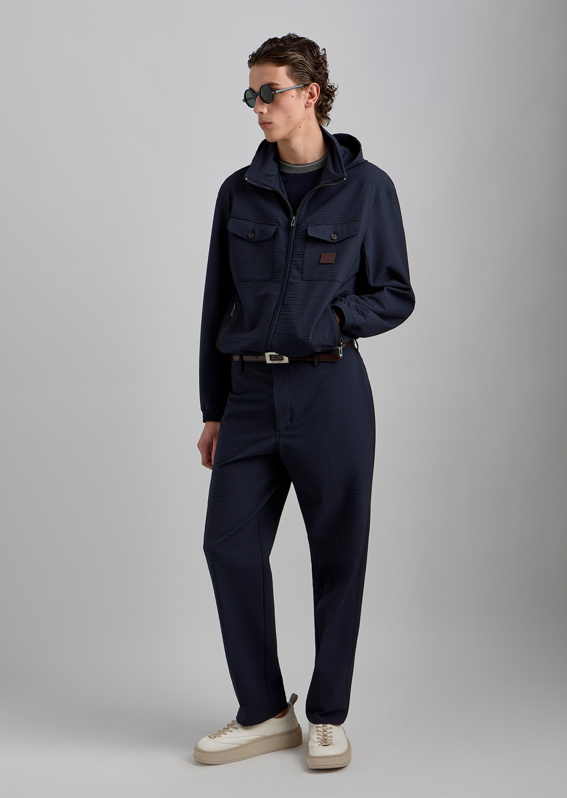 Emporio Armani 男士珠地全棉合身短袖圆领刺绣T恤衫