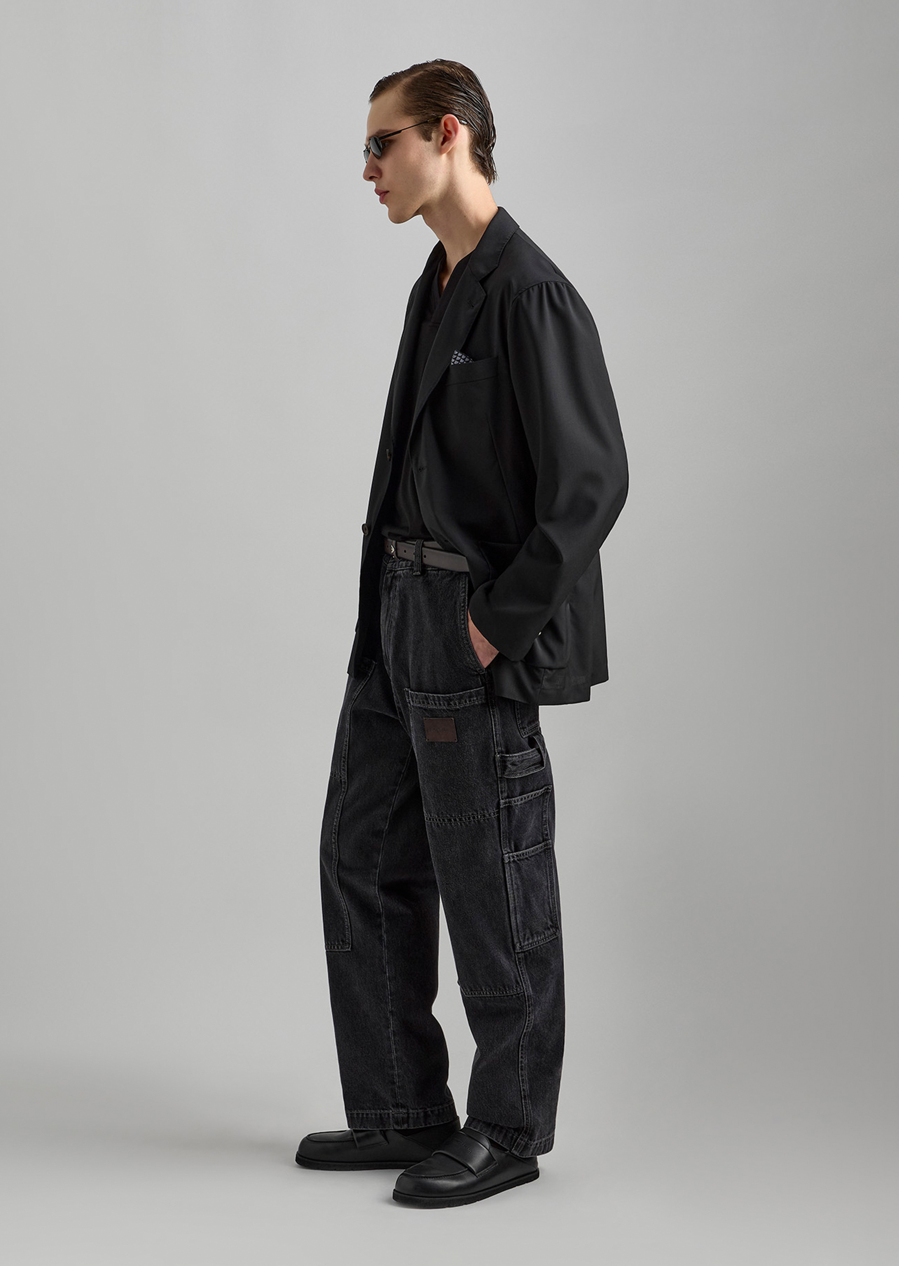 Emporio Armani 男士全绵羊毛长袖平驳领单排扣西装外套