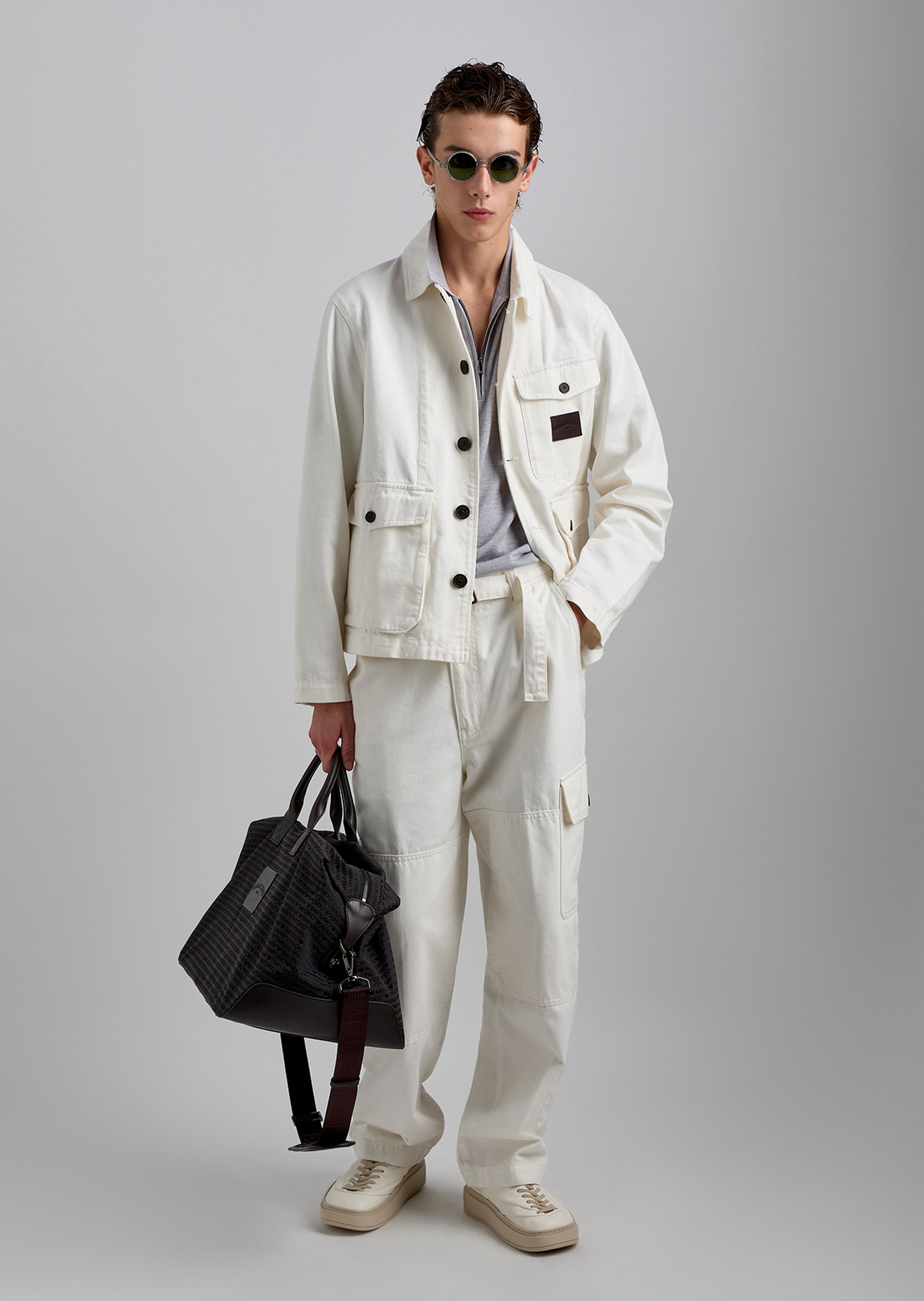 Emporio Armani 男士全棉长袖翻领纽扣门襟牛仔夹克