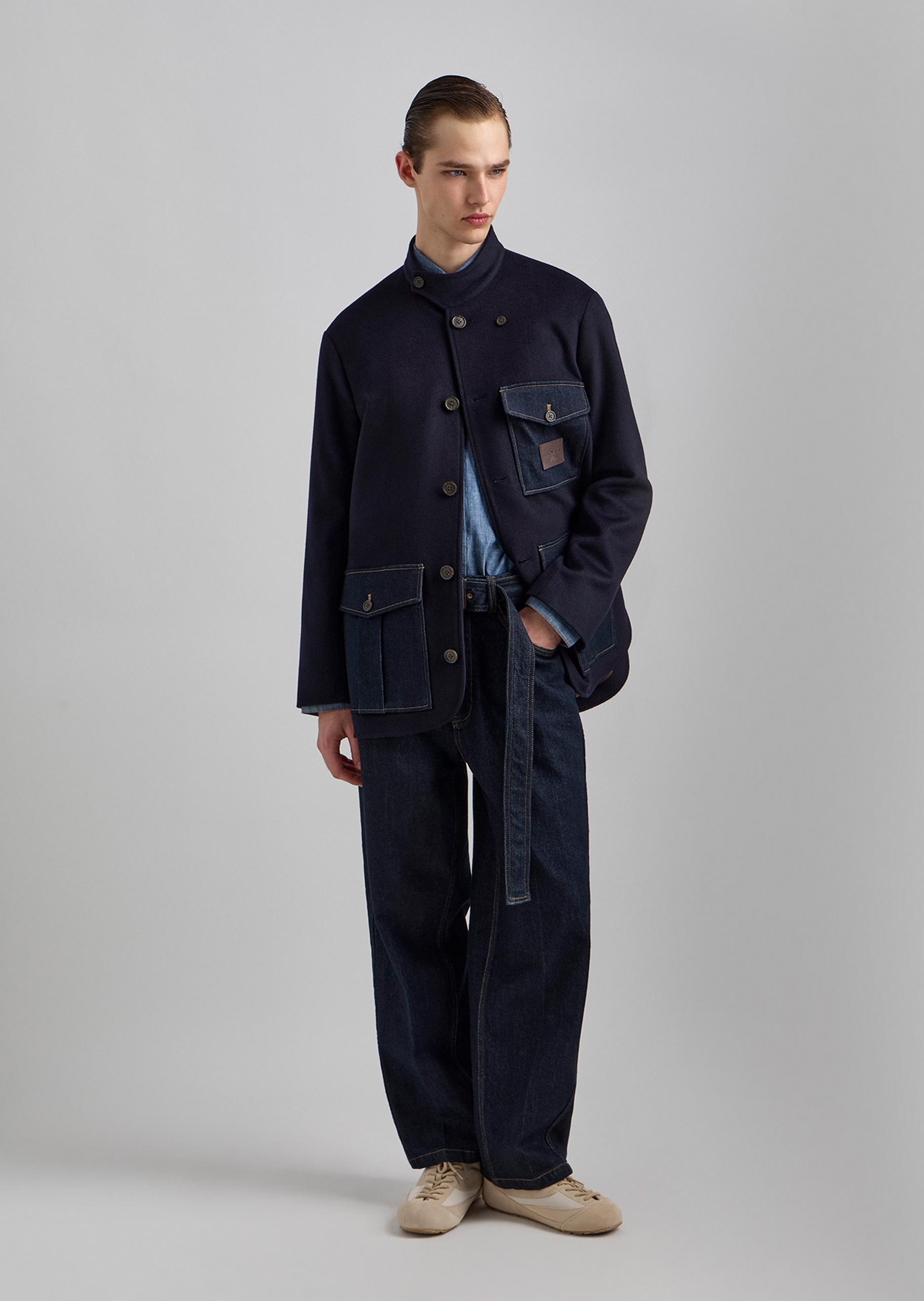 Emporio Armani 男士全棉长袖翻领复古休闲牛仔衬衫