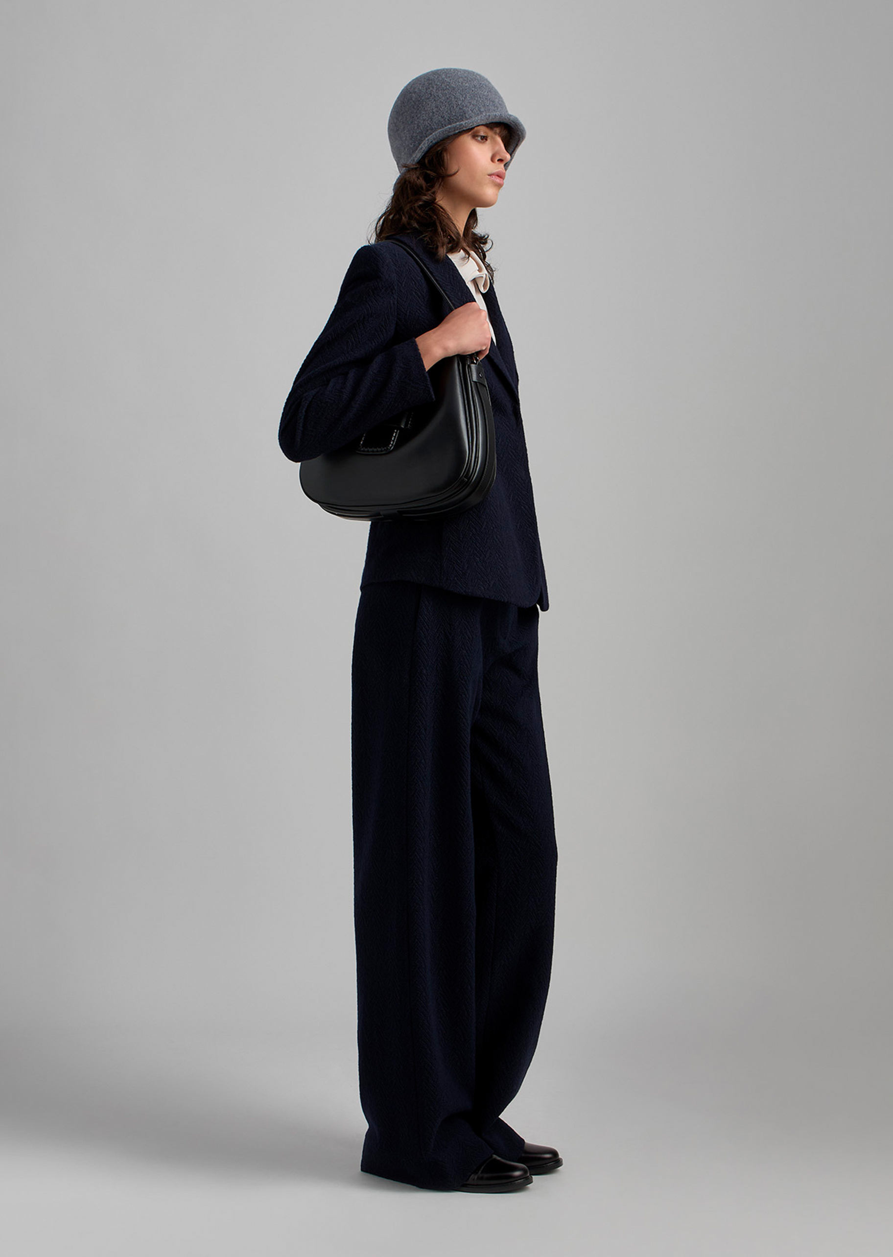 Emporio Armani 女士长袖青果领人字纹提花西装外套