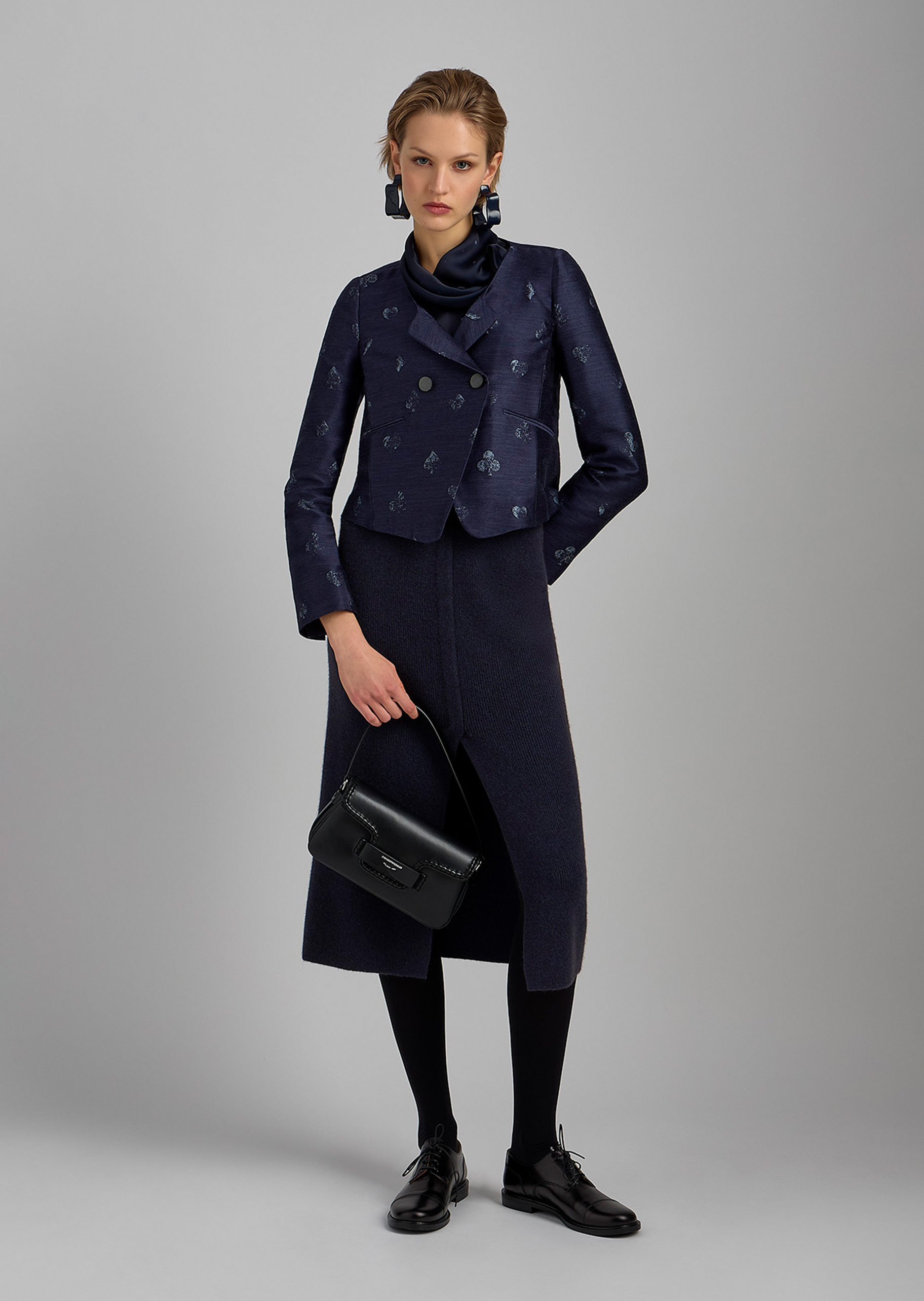 Emporio Armani 女士缎面长袖围巾领波点印花衬衫