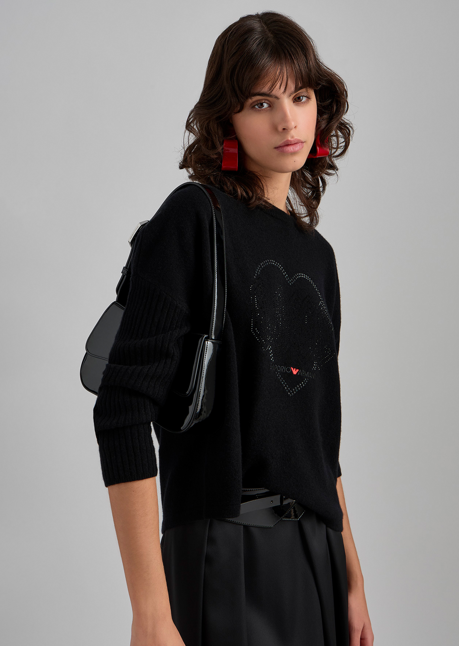 Emporio Armani 七夕限定女士绵羊毛长袖圆领水钻刺绣针织衫