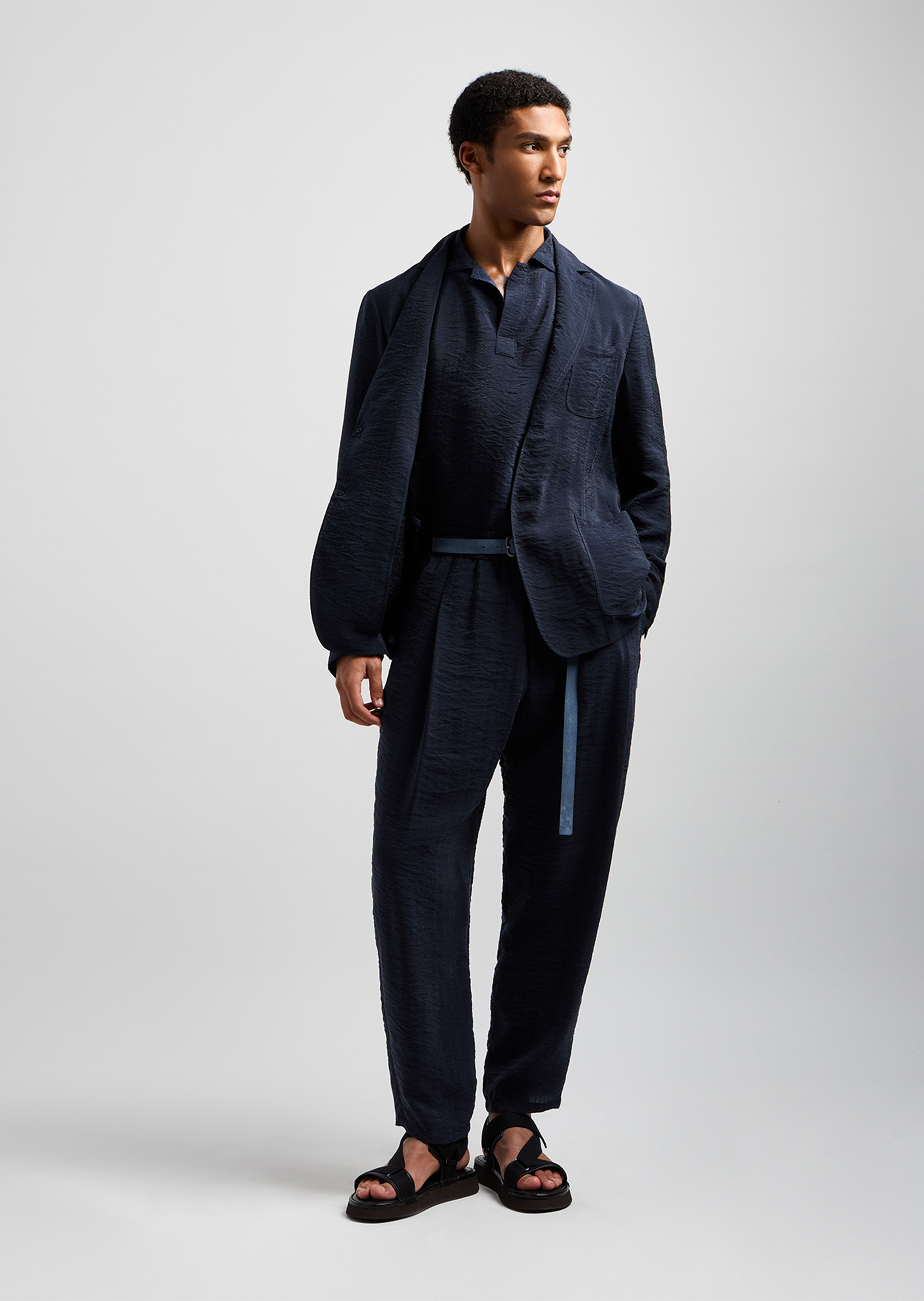 Giorgio Armani 男士宽松系带长款直筒提花休闲裤