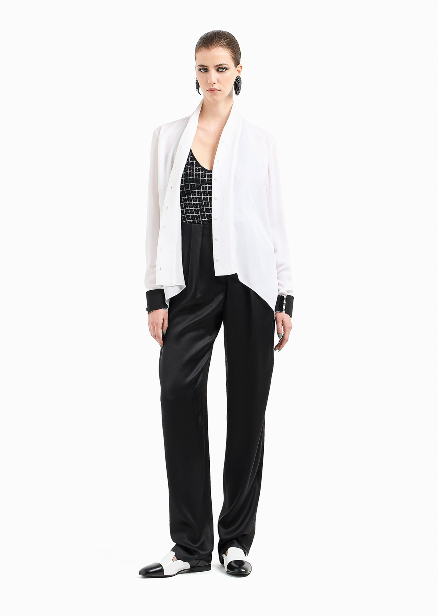 Giorgio Armani 女士牛皮革浅口一脚蹬低跟拼色便鞋