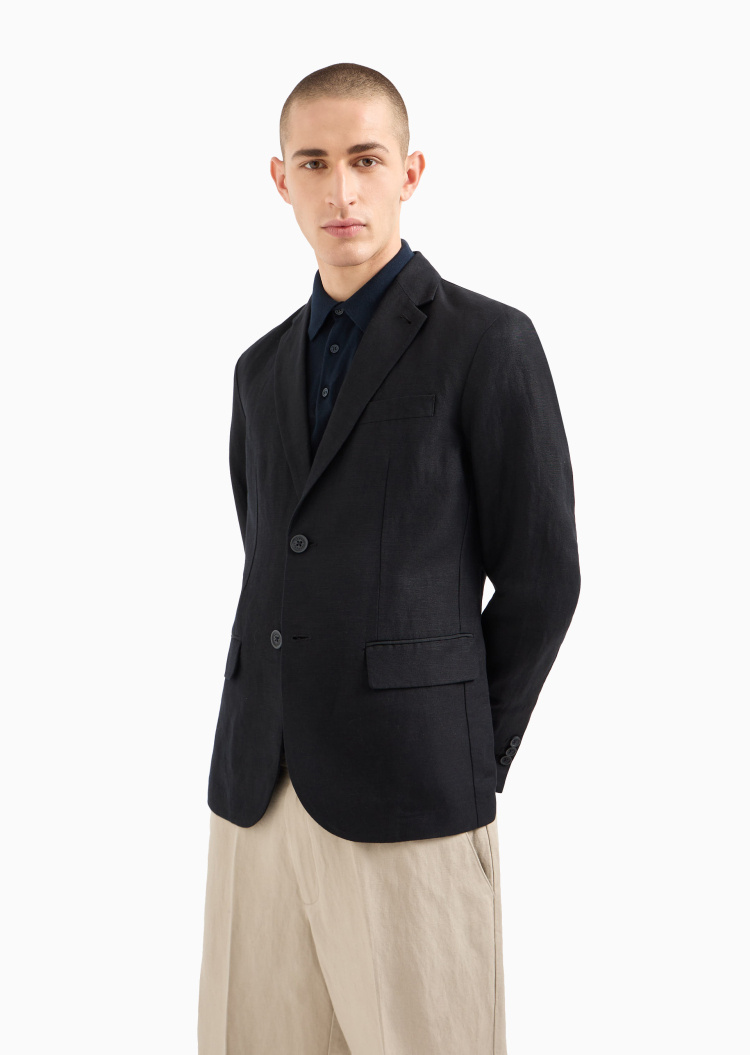 ARMANI EXCHANGE 男士合身长袖平驳领单排扣纯色西装外套