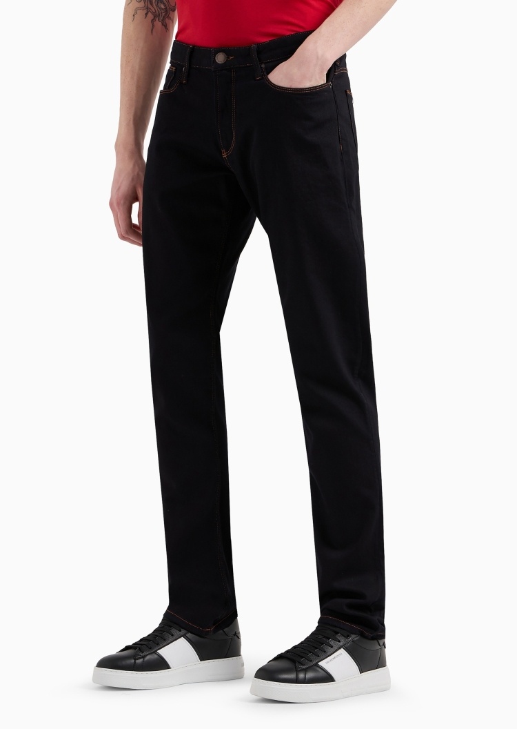 Emporio Armani 男士纯棉微弹修身低腰长款直筒小直脚牛仔裤