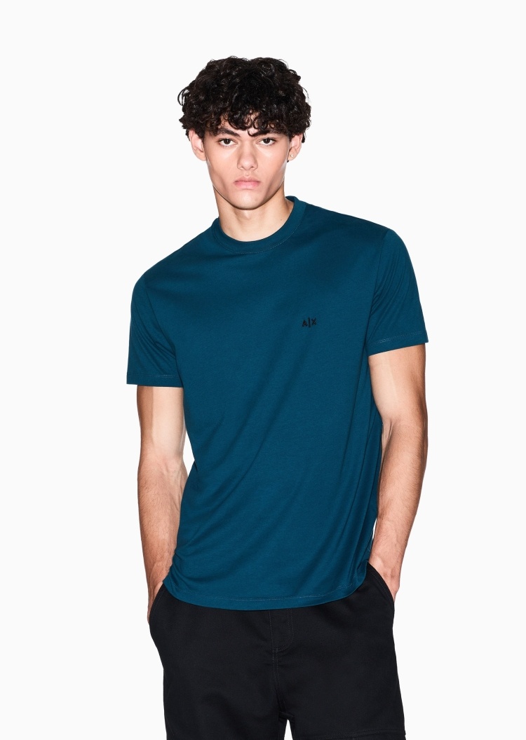 ARMANI EXCHANGE 男士全棉合身短袖圆领正肩刺绣T恤衫