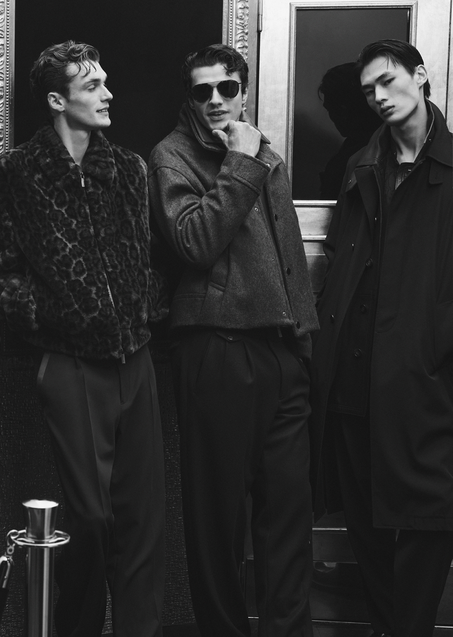 Emporio Armani 男士绵羊毛长袖立领按扣门襟夹克