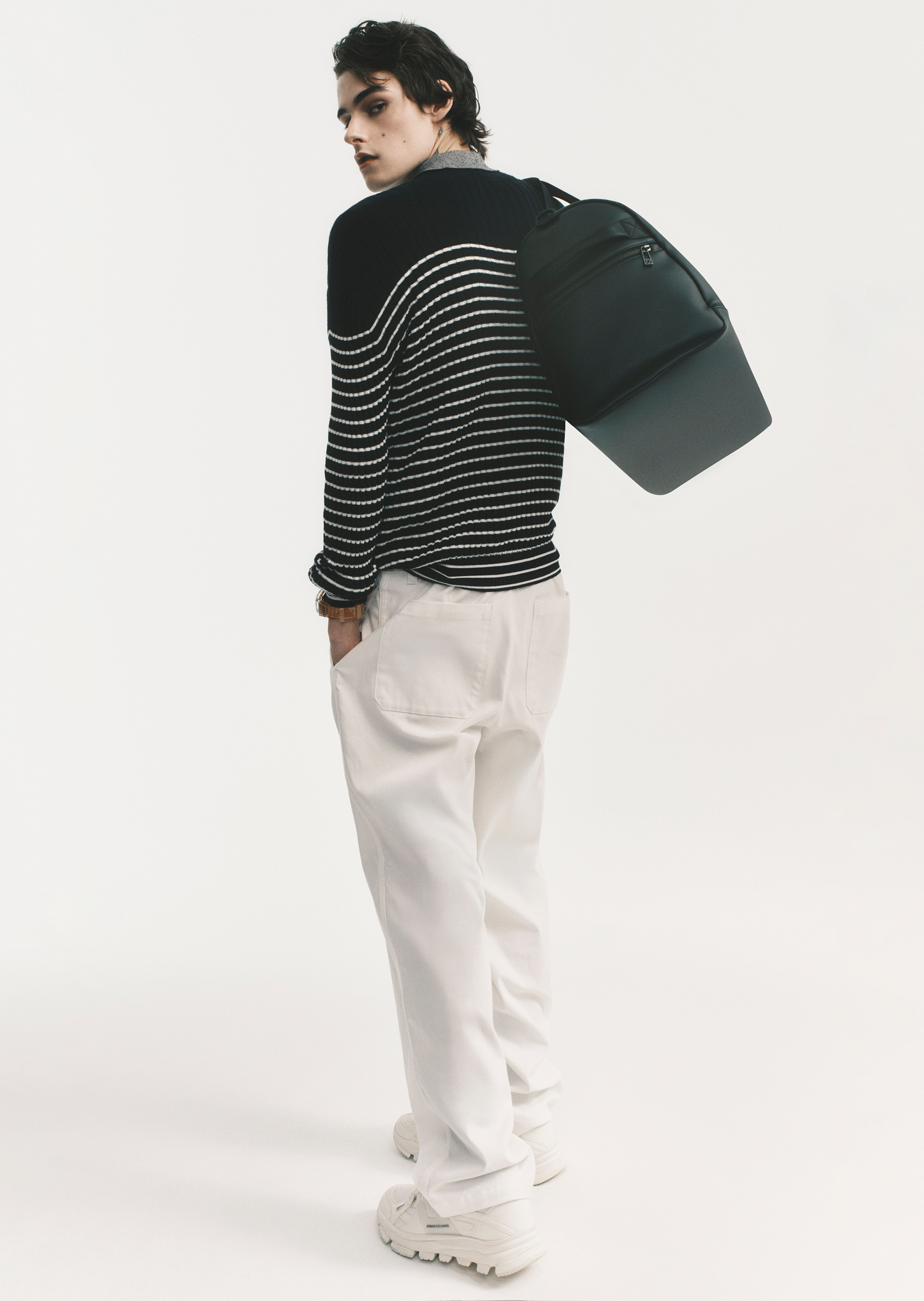 ARMANI EXCHANGE 男士纯棉微弹宽松长款直筒休闲裤