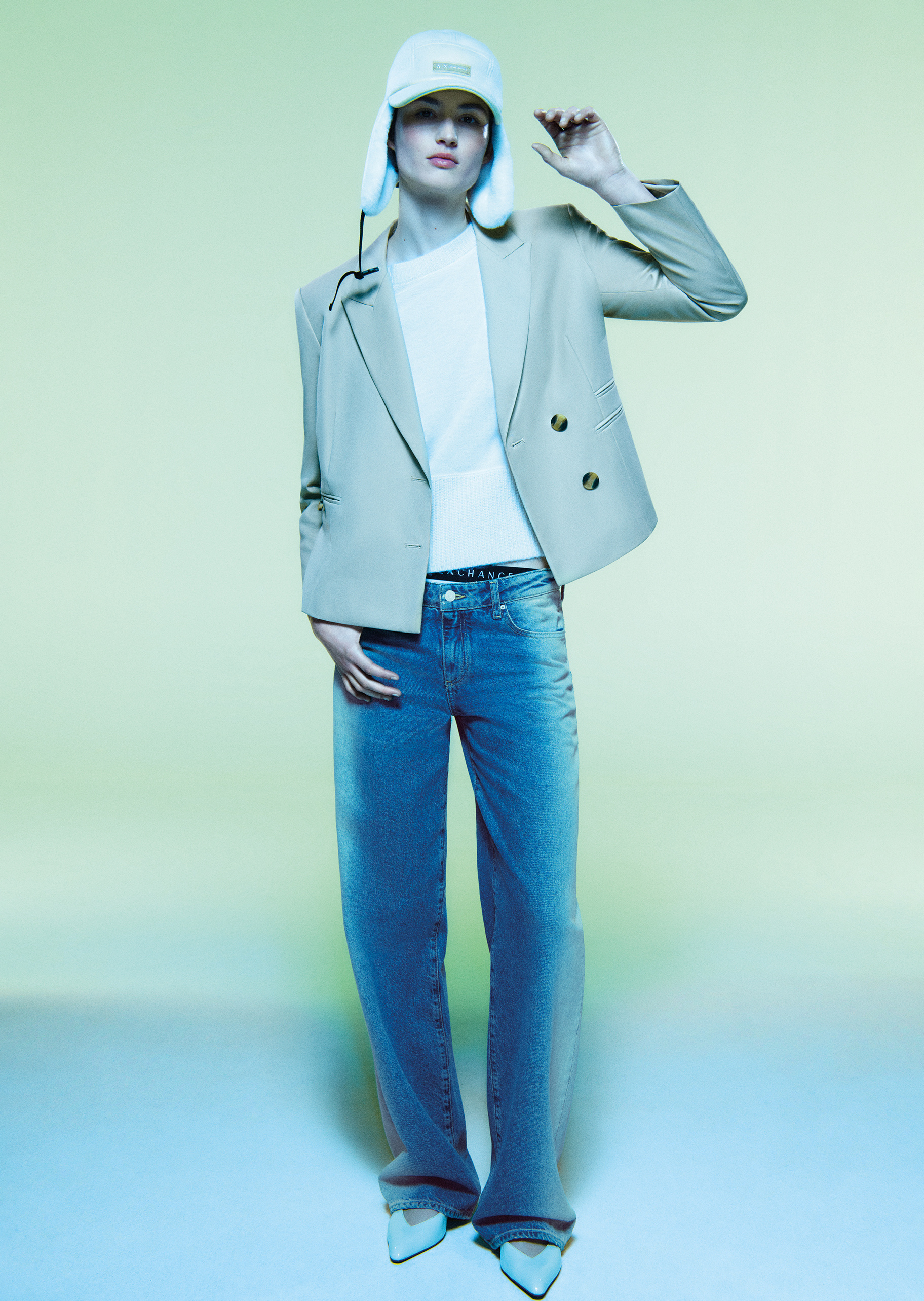 ARMANI EXCHANGE 女士长袖戗驳领单排扣纯色西装外套