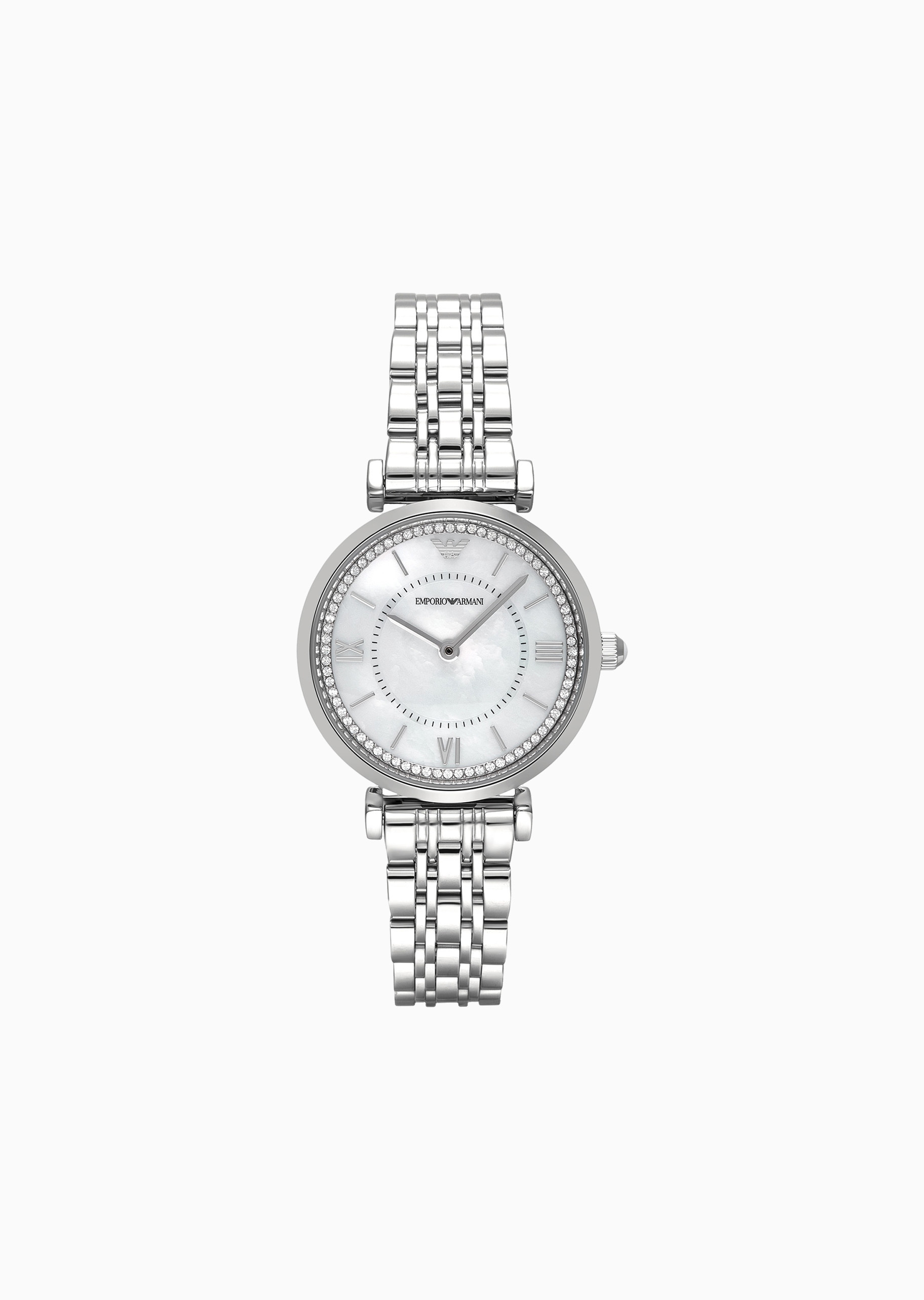 Emporio Armani 女士珍珠贝母镶嵌水晶钢带石英腕表