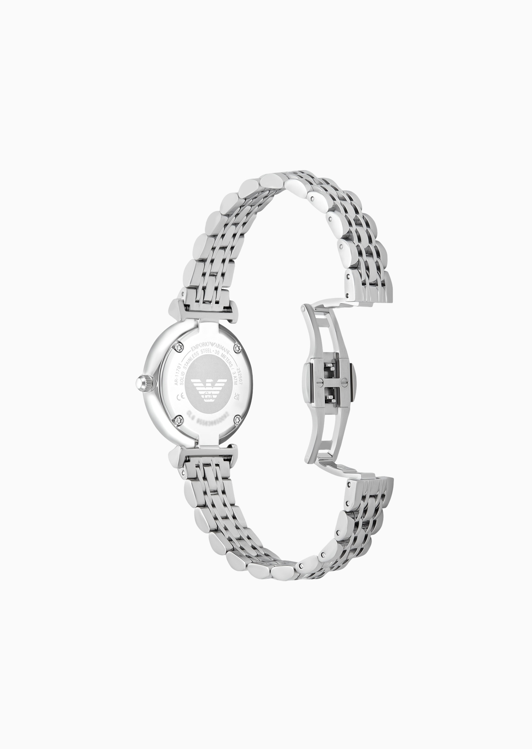 Emporio Armani 女士珍珠贝母镶嵌水晶钢带石英腕表