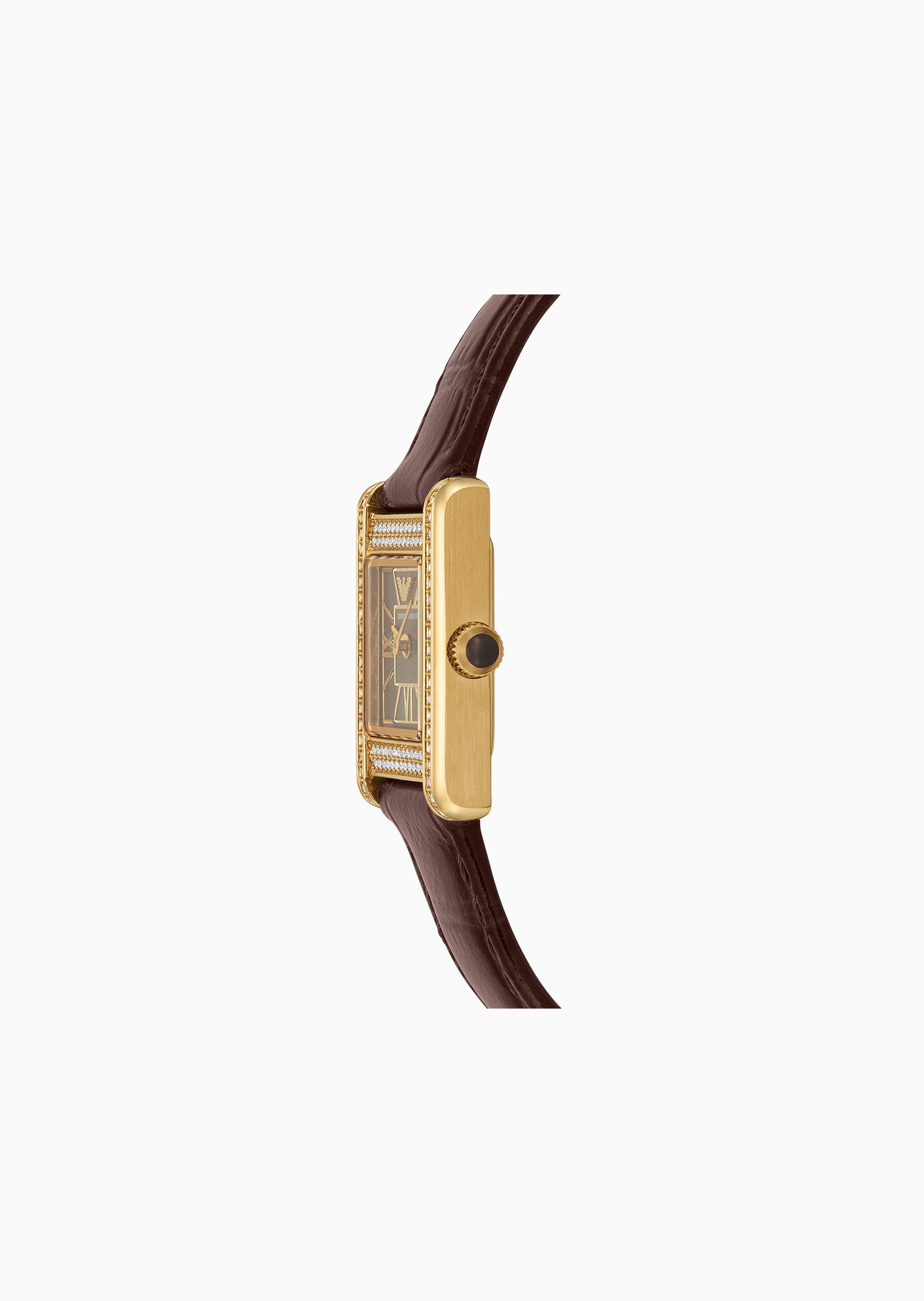 Emporio Armani 白鹿同款女士方形镶嵌水晶皮革腕带石英腕表